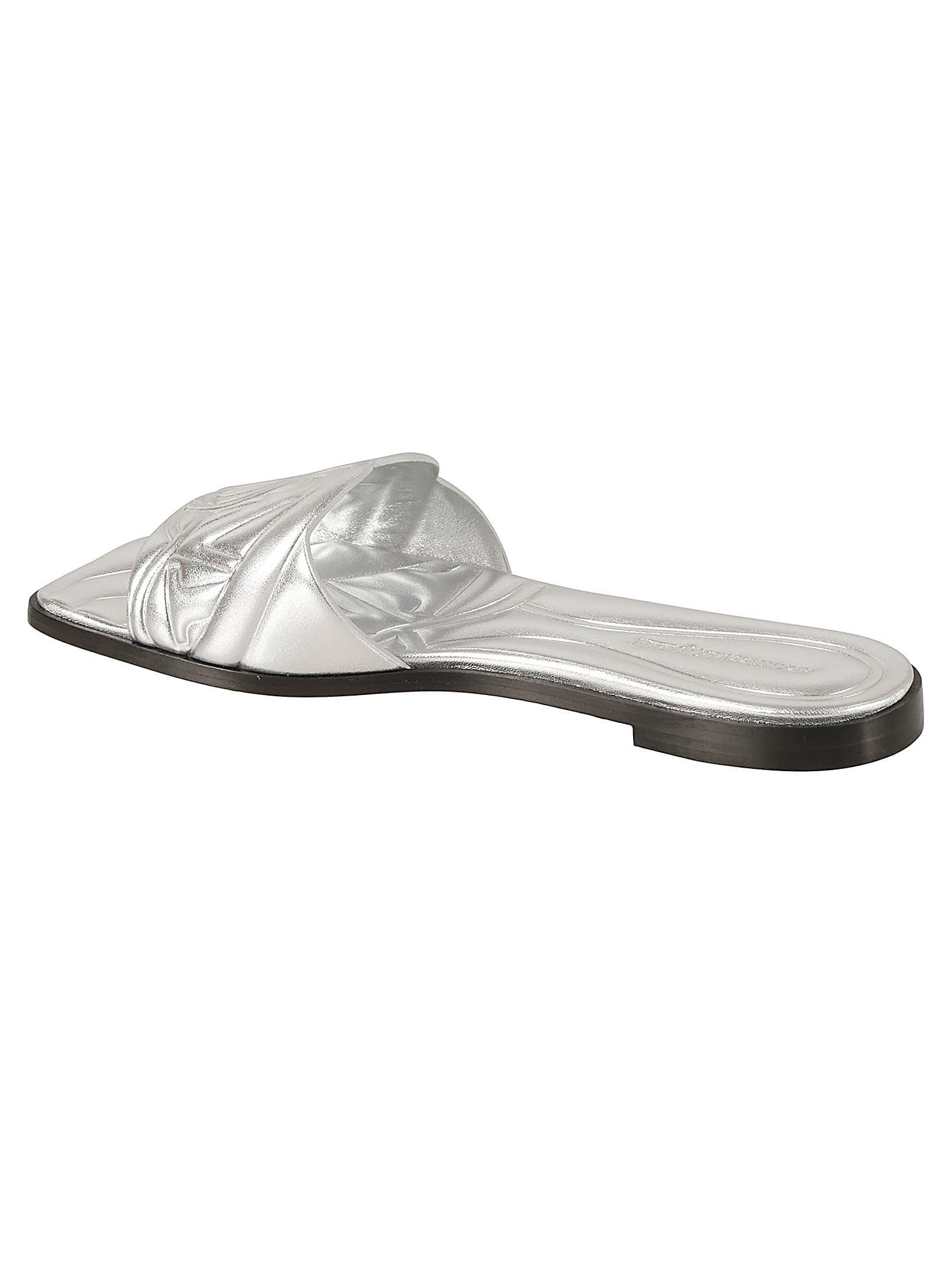 Shop Alexander Mcqueen Metallic Logo Padded Flat Sandals In Silver