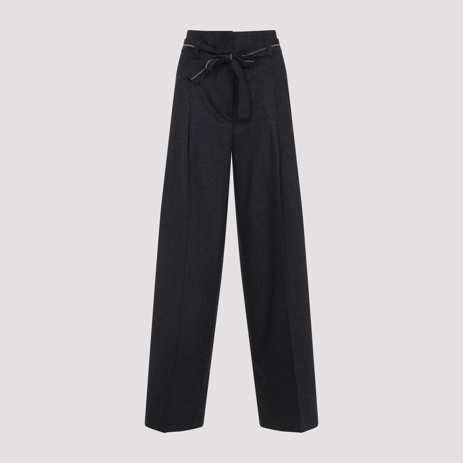 Peserico High-waisted Wide-leg Trousers With Self-tie Belt In Black
