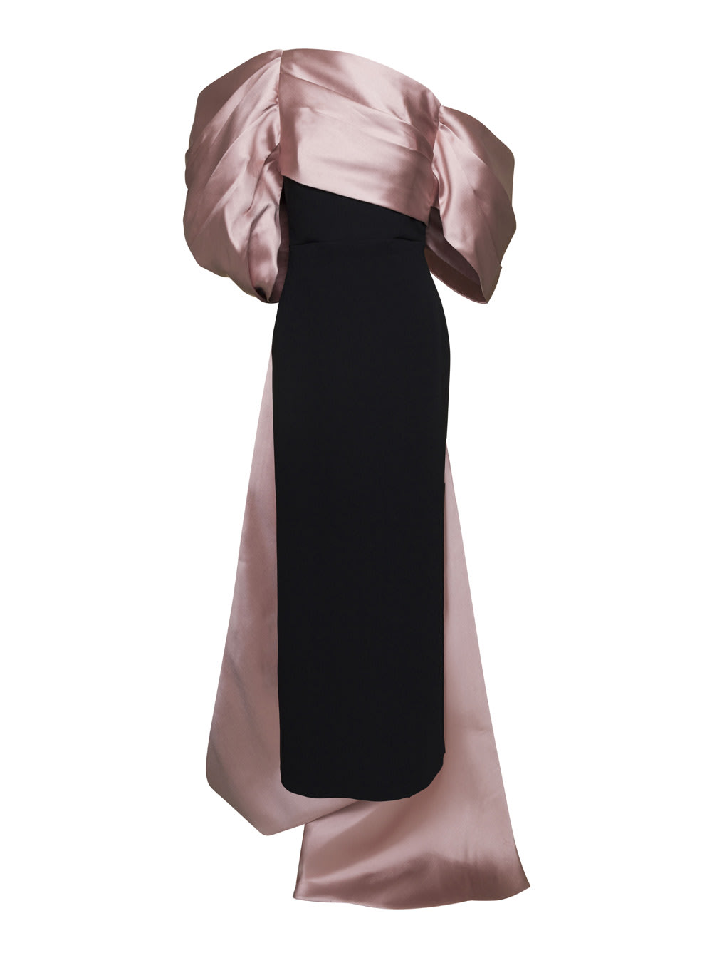SOLACE LONDON BLACK AND PINK MAXI DRESS IN TWILL AND WOVEN CREPE WOMAN