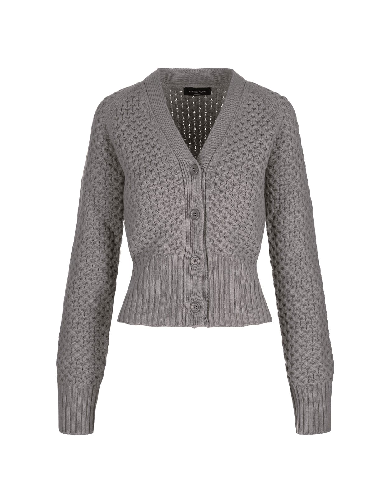 Grey Knitted V-neck Cardigan