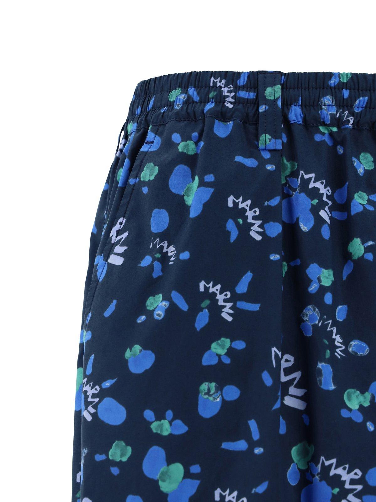 Shop Marni Allover Abstract-print Deck Shorts In Blue