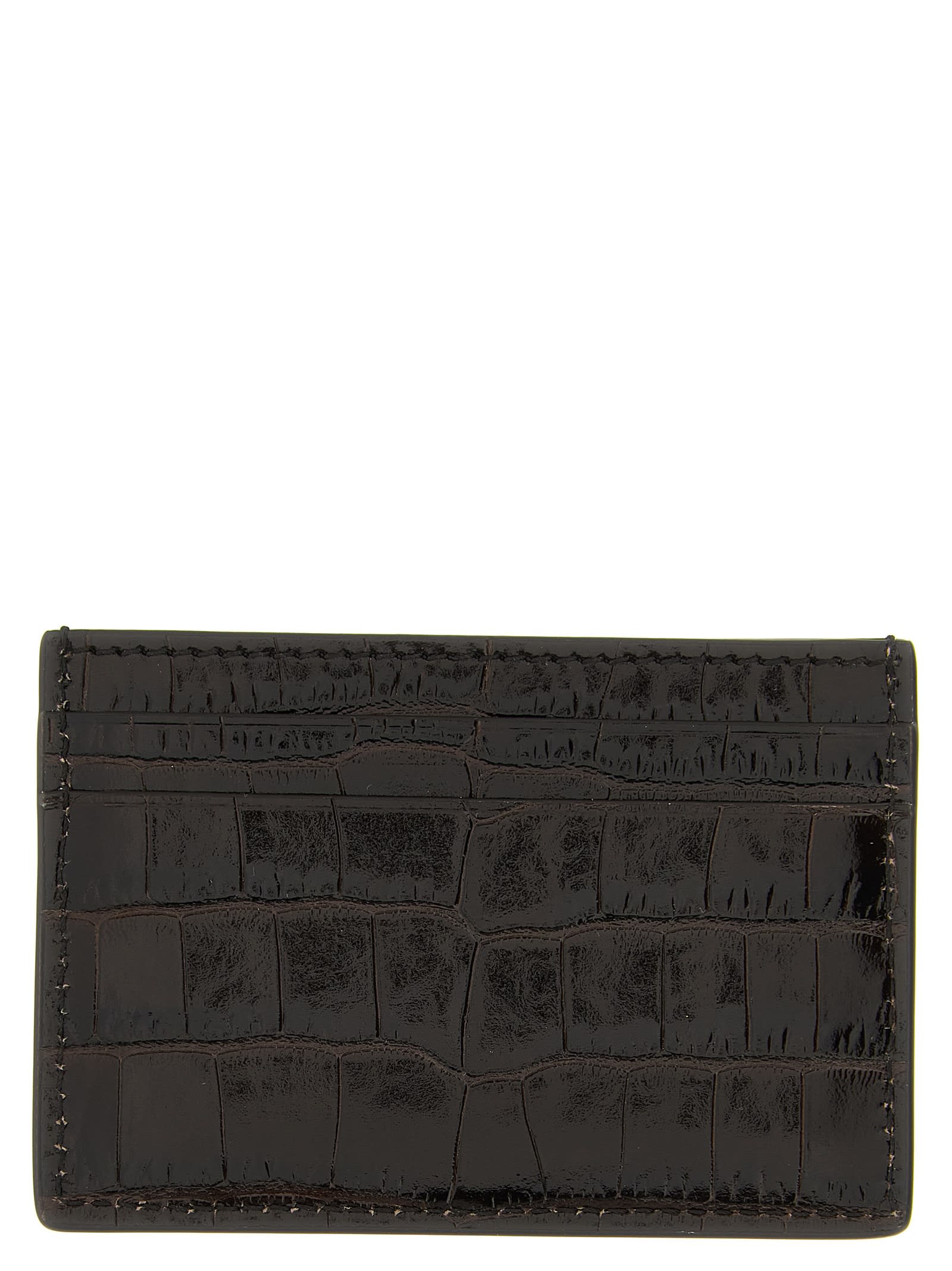 Tom Ford Crocodile Print Leather Card Holder In Black