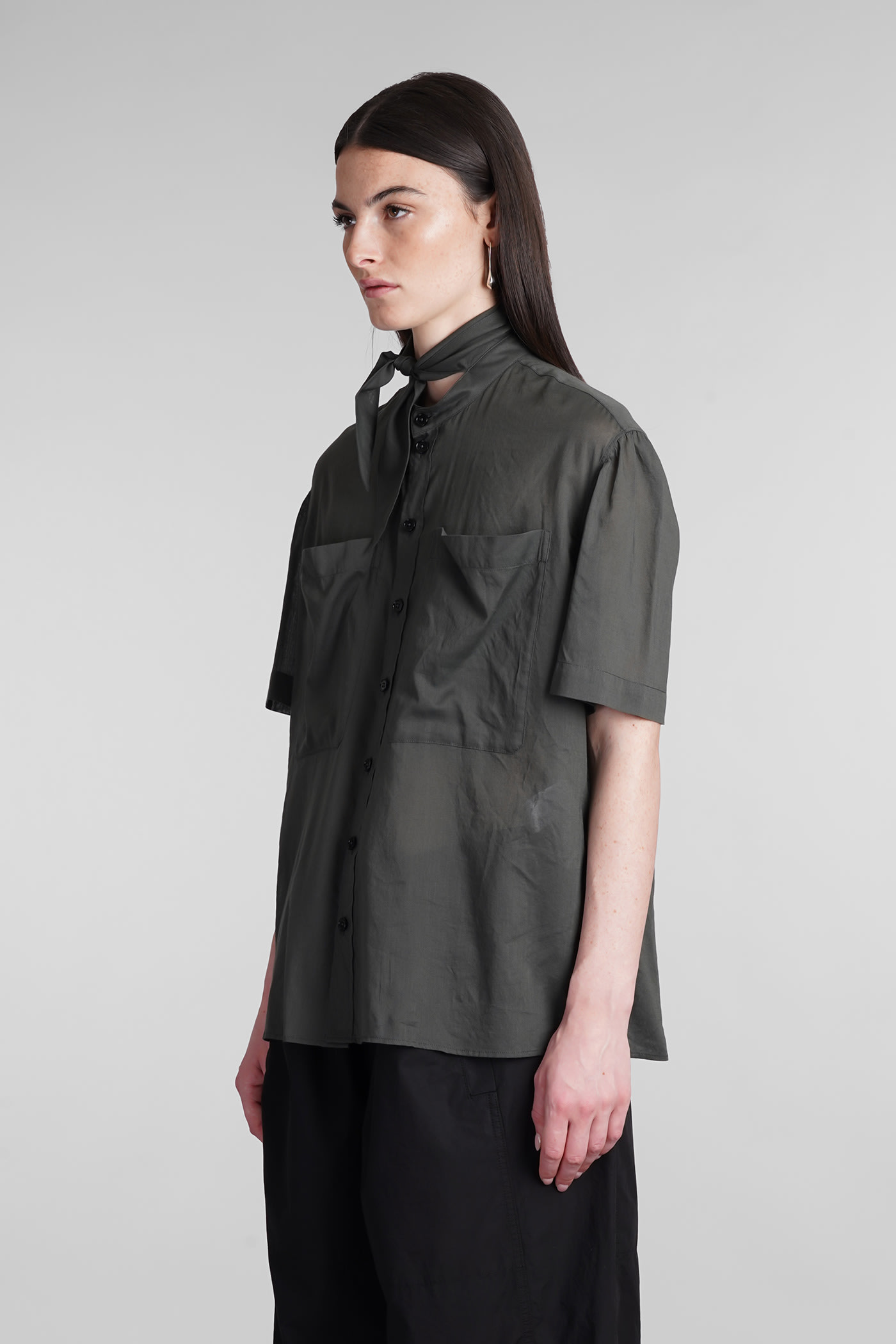 Shop Lemaire Shirt In Green Cotton In Grey