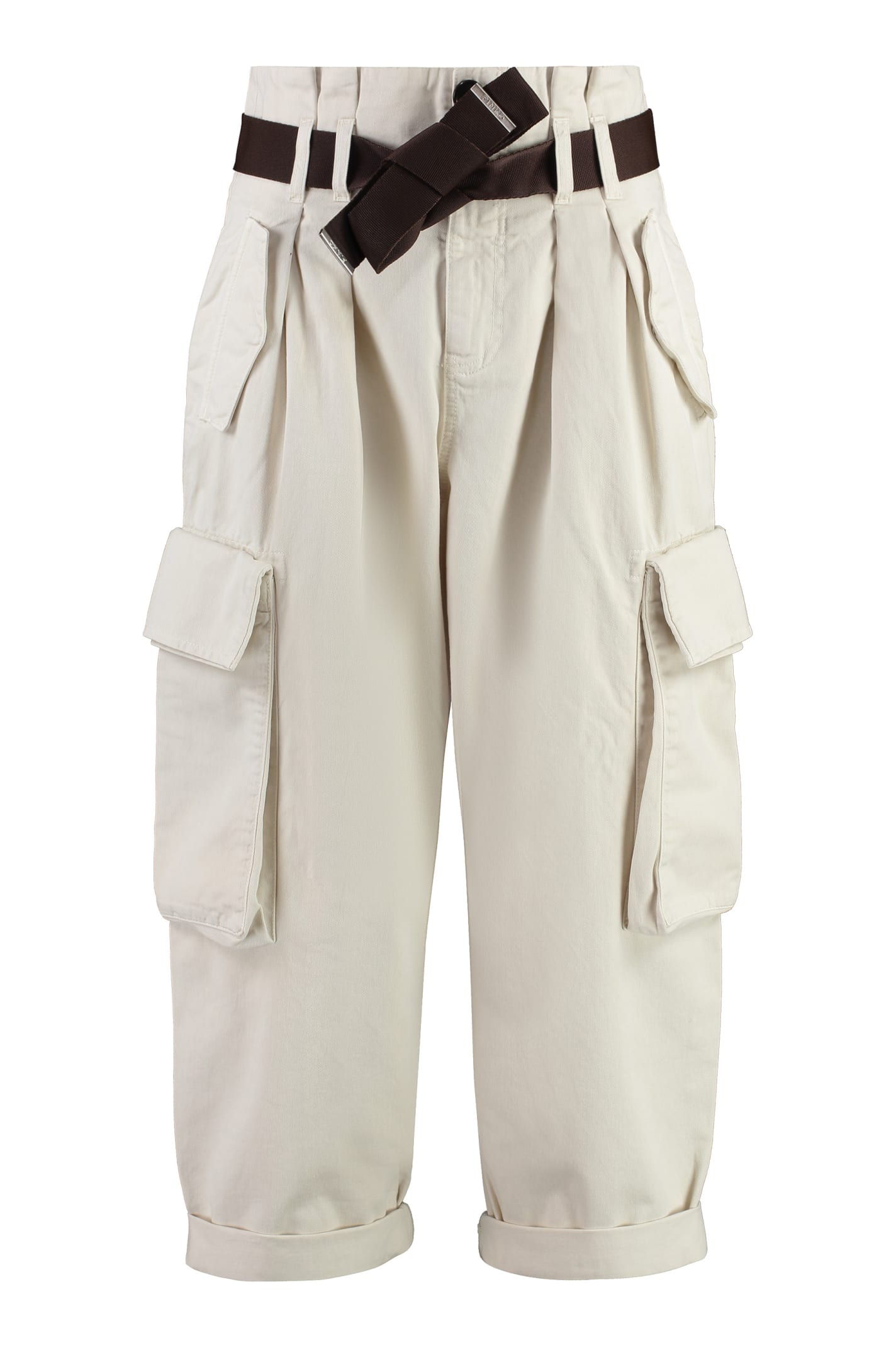 Shop Pinko Ronfare Gabardine Cargo Trousers In White