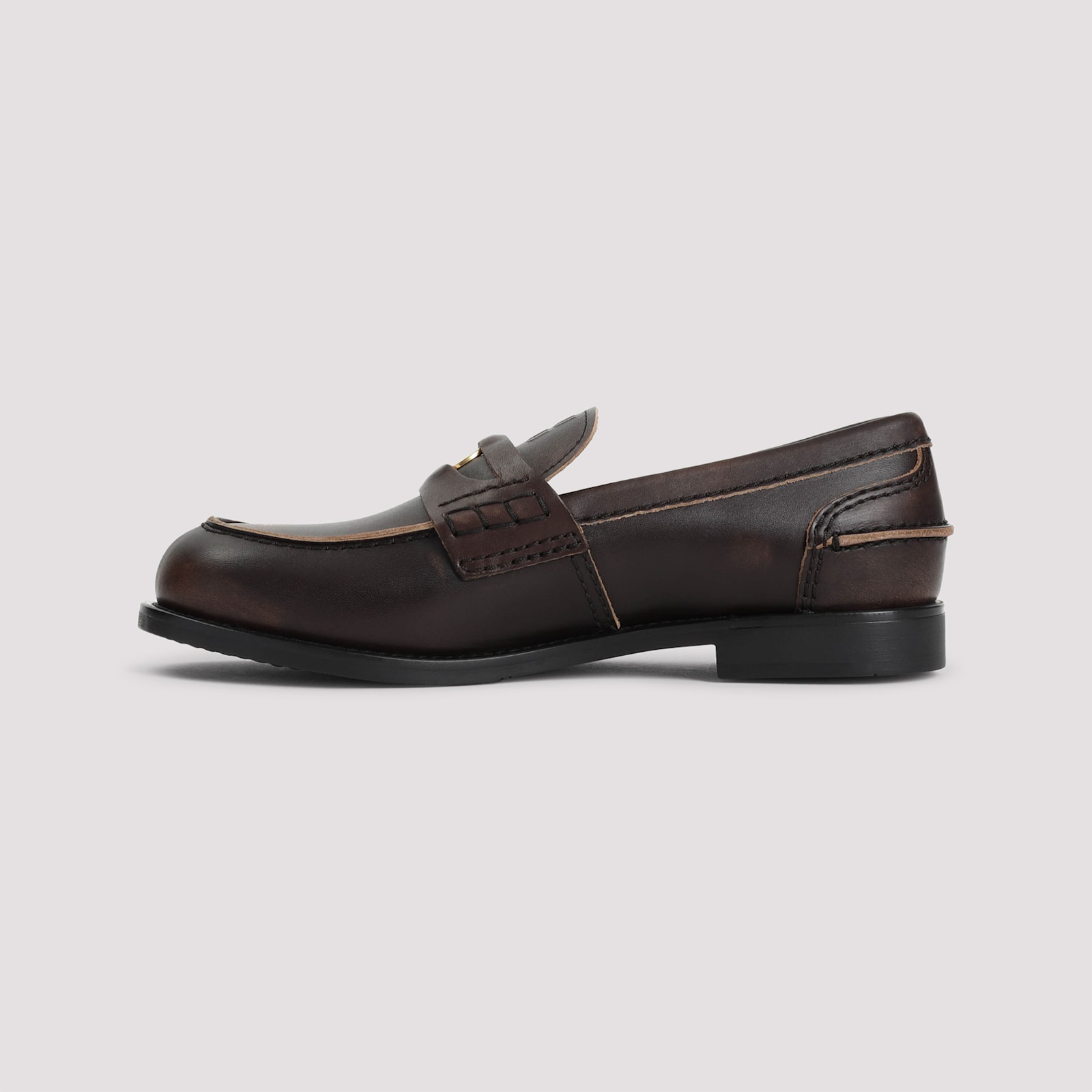 Miu Miu Brown Leather Loafers In Brown