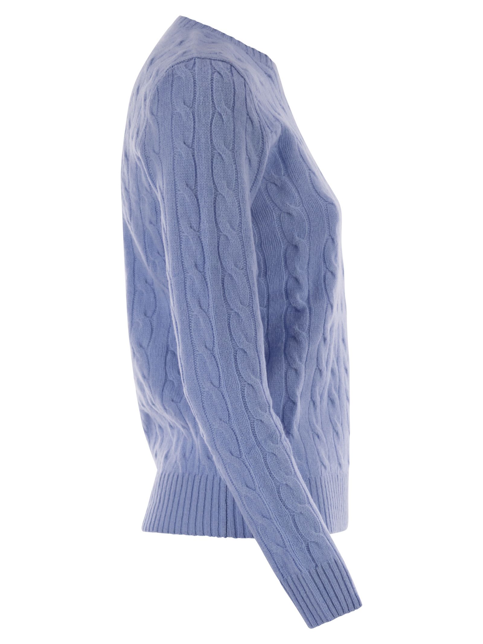 Polo Ralph Lauren Plaited Wool And Cashmere Crew-neck In Blue