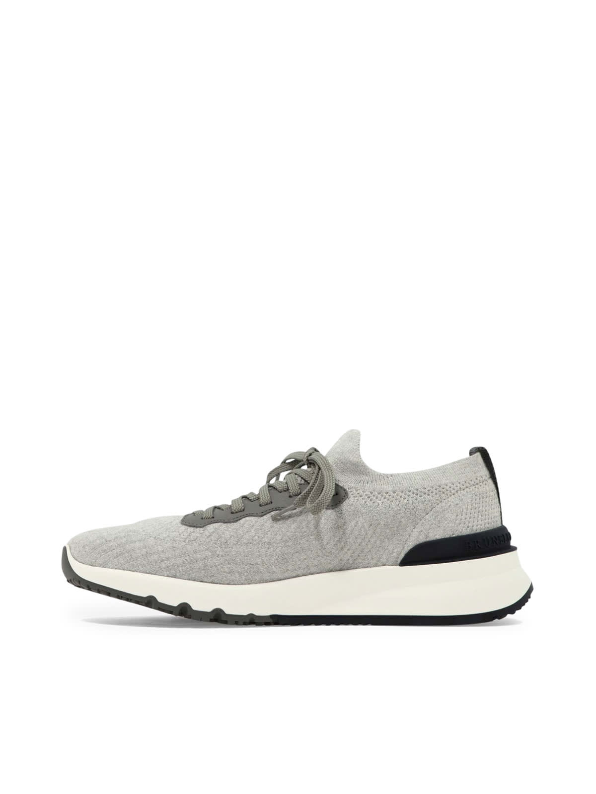Shop Brunello Cucinelli Pair Of Sneakers In Silver Fumo
