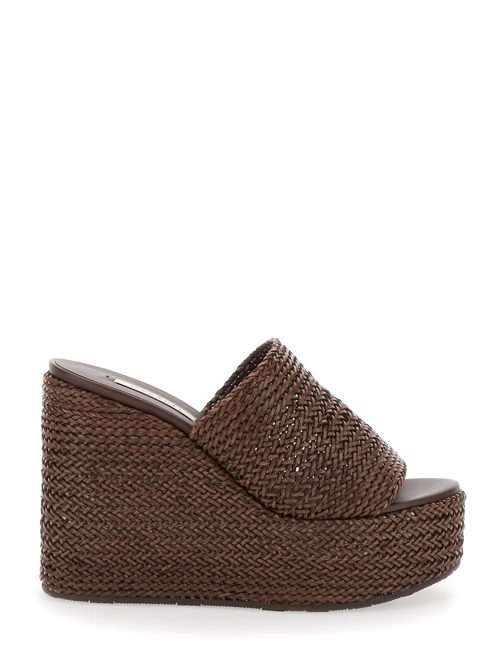 Brown Wedges With Almond Toe And Woven Design In Synthetic Fiber Woman