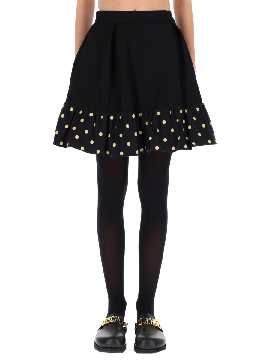 Moschino Midi Skirt With Polka Dots And Ruffles In Black