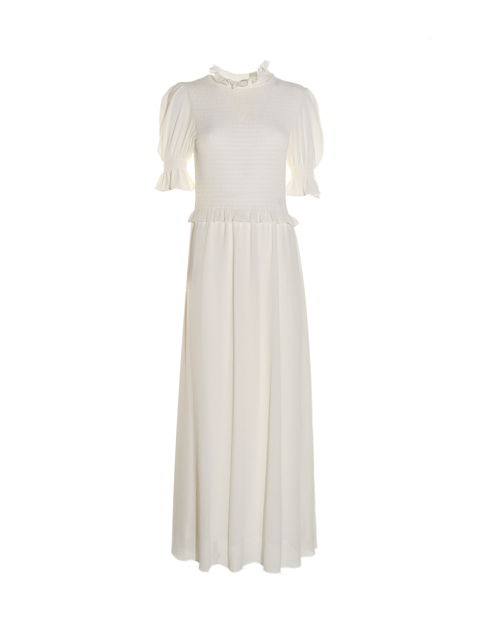 See By Chloé Long Dress With Short Sleeves And Collar In Cloudy White