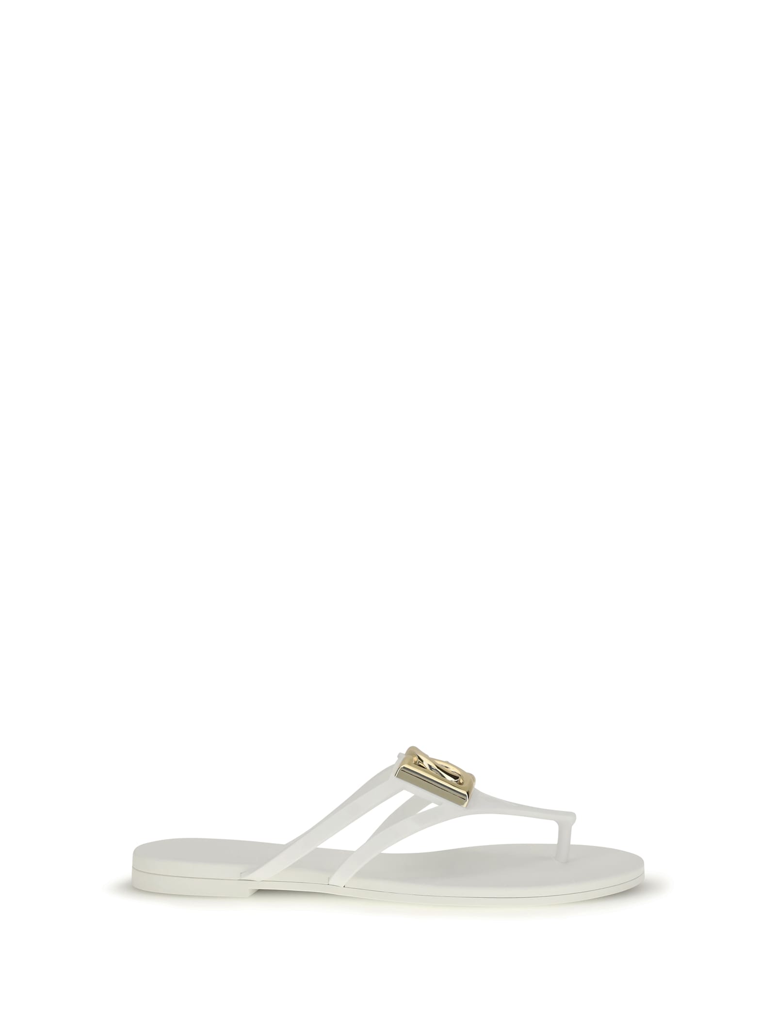 Dolce & Gabbana White Thong Sandals With Logo Plaque On The Front In Rubber Woman In Multi