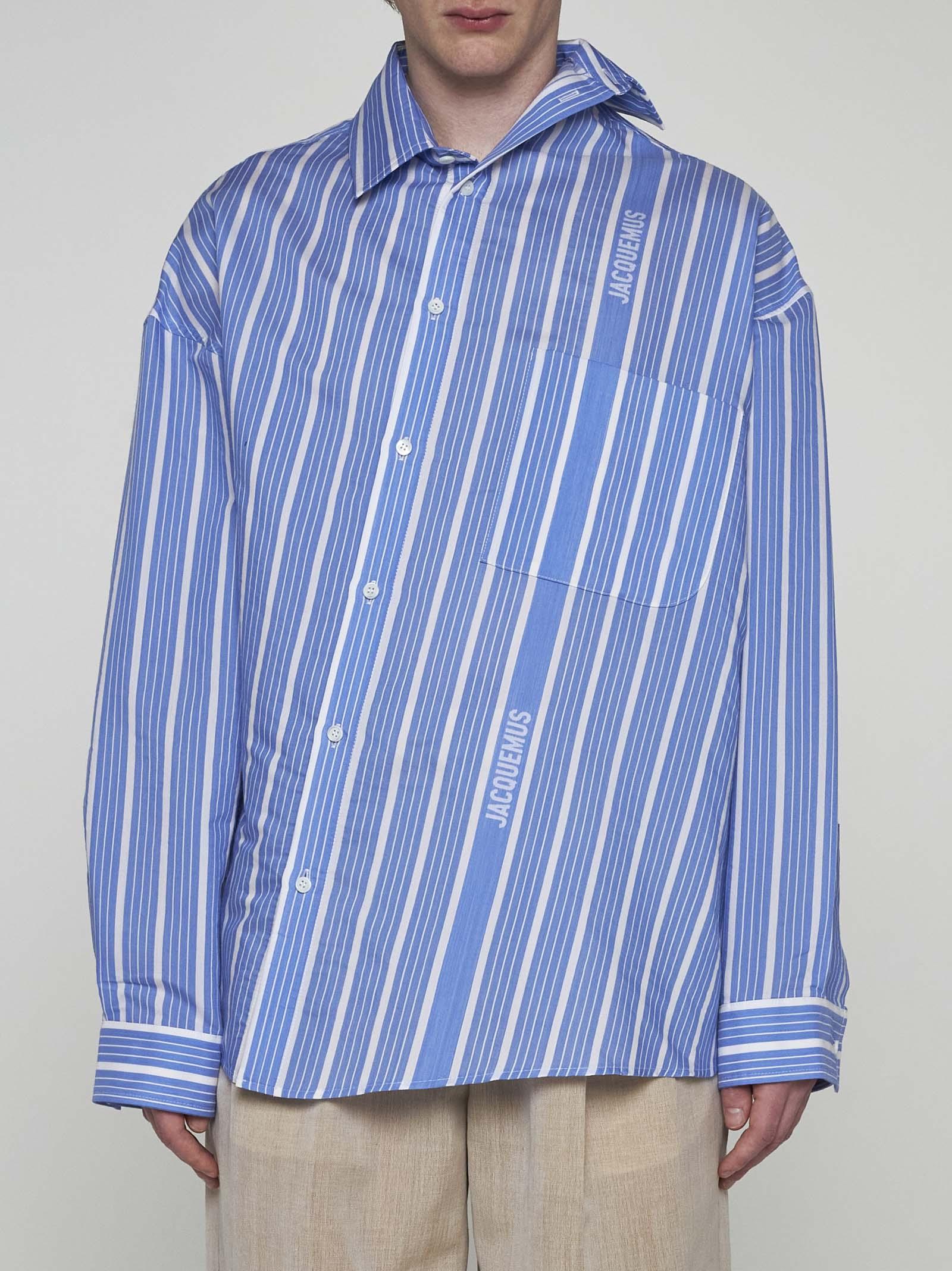 Shop Jacquemus Cuadro Striped Silk-blend Shirt In Blue/white