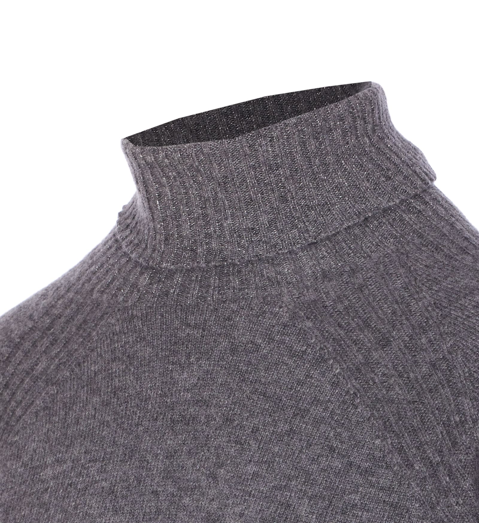 Twinset High Neck Relaxed-fit Sweater With Ribbed Detailing In Gray