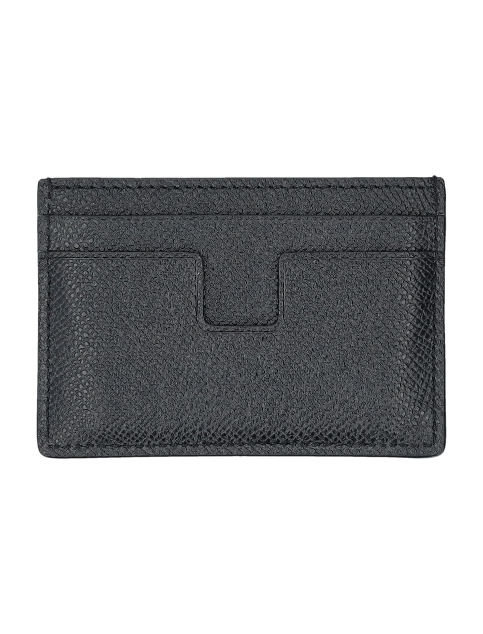 Shop Tom Ford Small Grain Leather Cardholder In Black