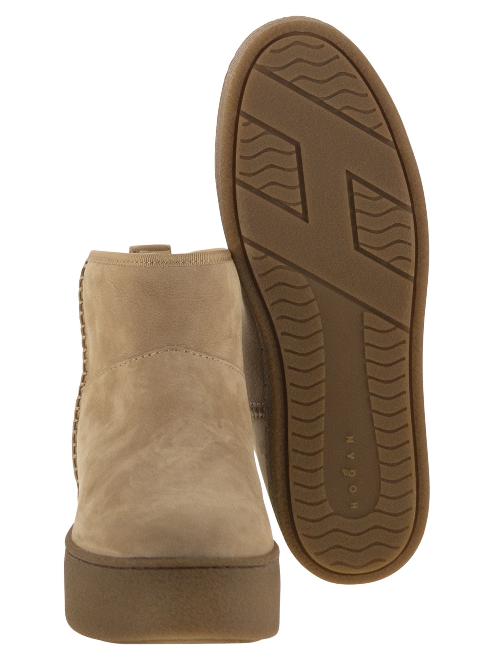 Hogan Beige Suede Ankle Boots In Brown