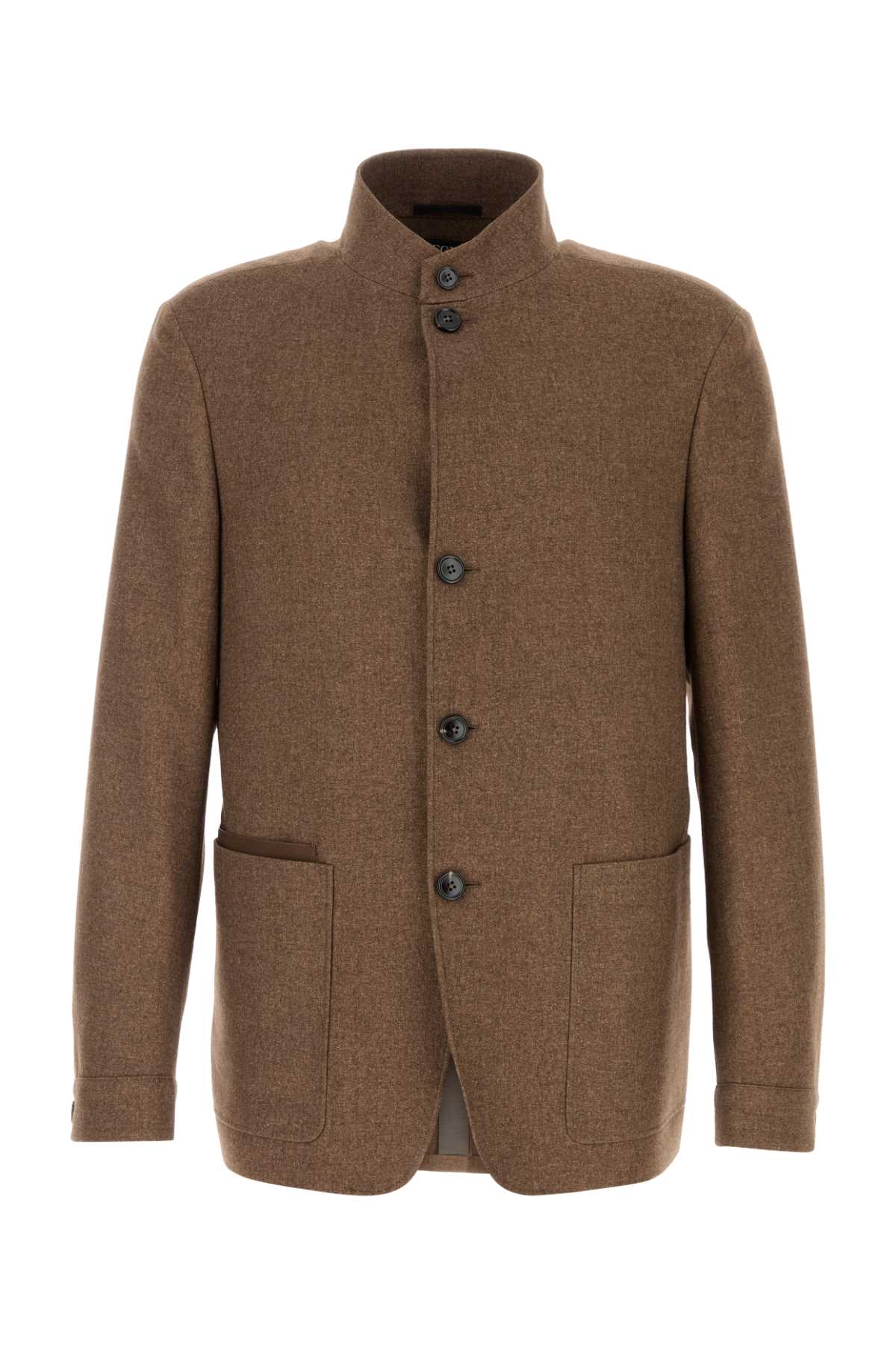 Zegna Wool Blend Blazer Stand Collar In Brown