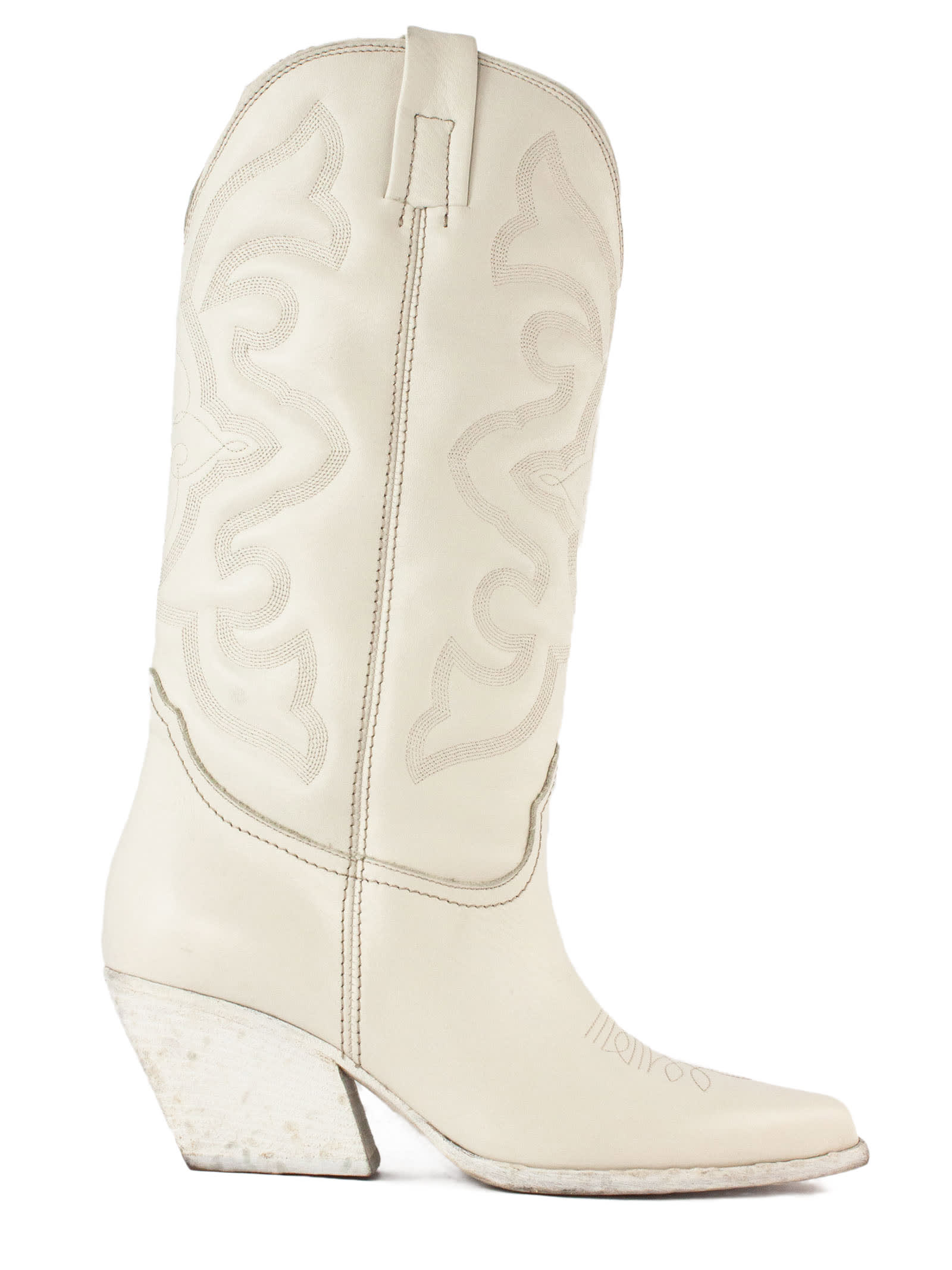 White Leather Texan Boots