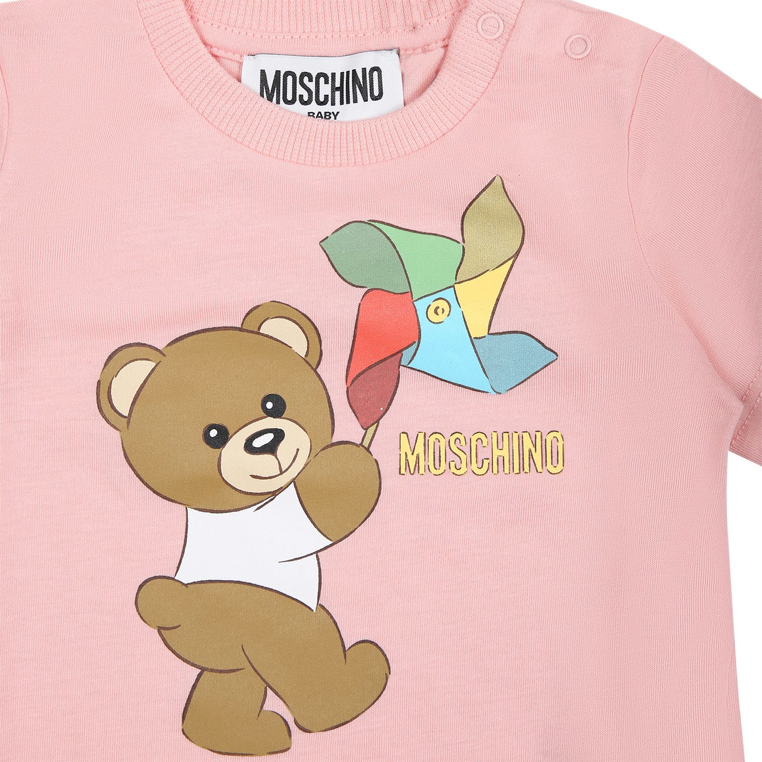 Shop Moschino Pink Bodysuit For Babies With Teddy Bear And Pinwheel