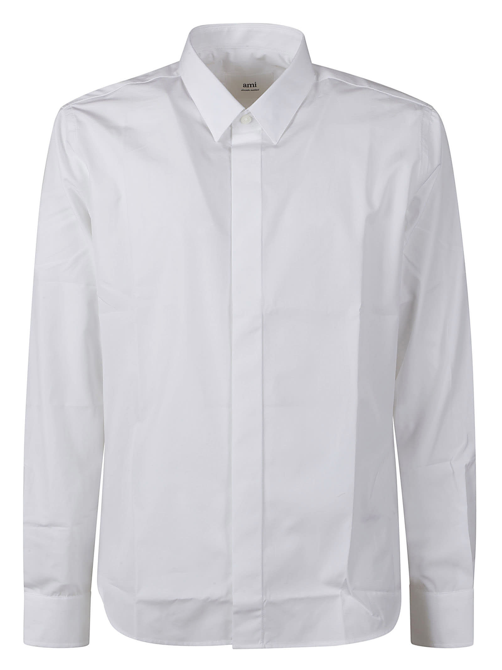 Shop Ami Alexandre Mattiussi Round Hem Plain Shirt In White