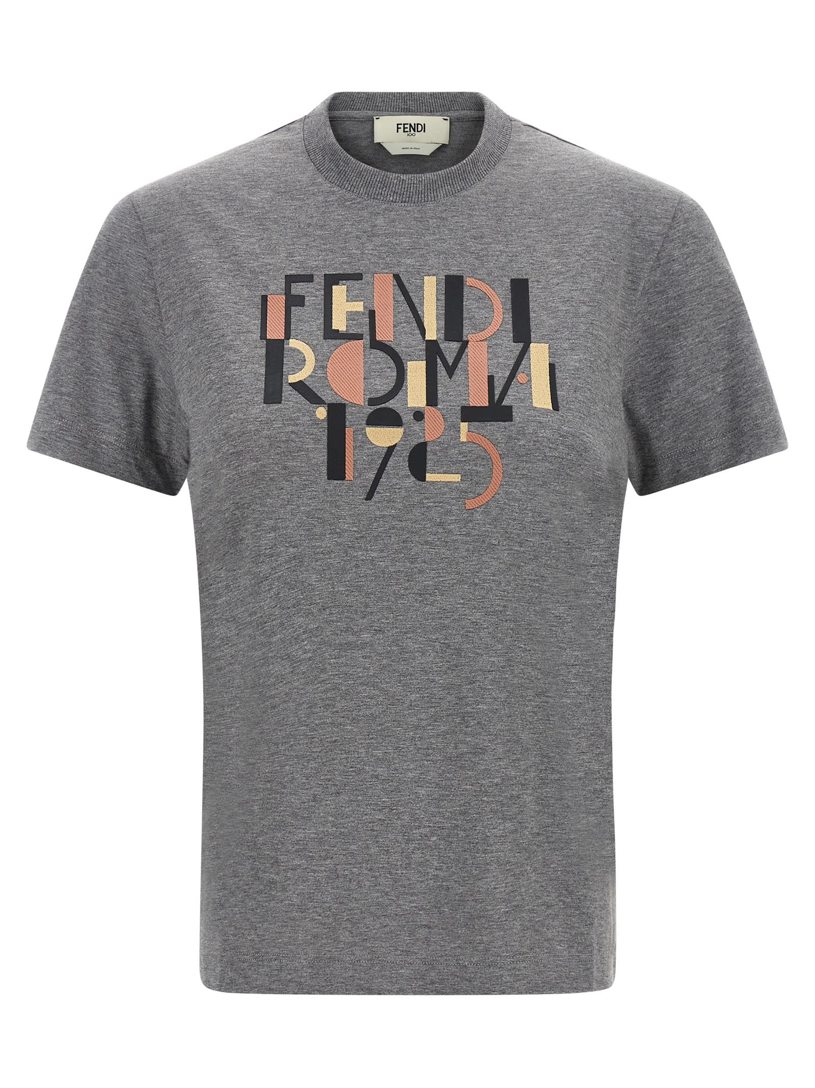 Fendi Logo-print Cotton T-shirt In Gray