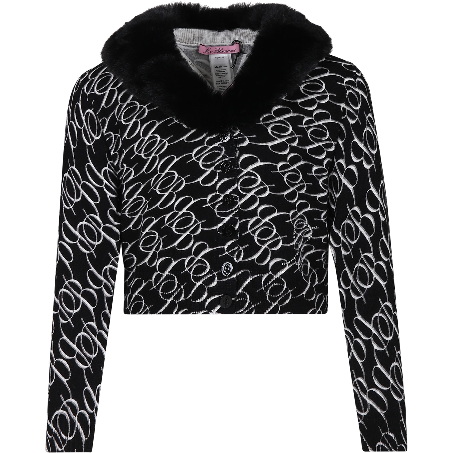 Blumarine Black Cardigan For Girl With Logo In Black