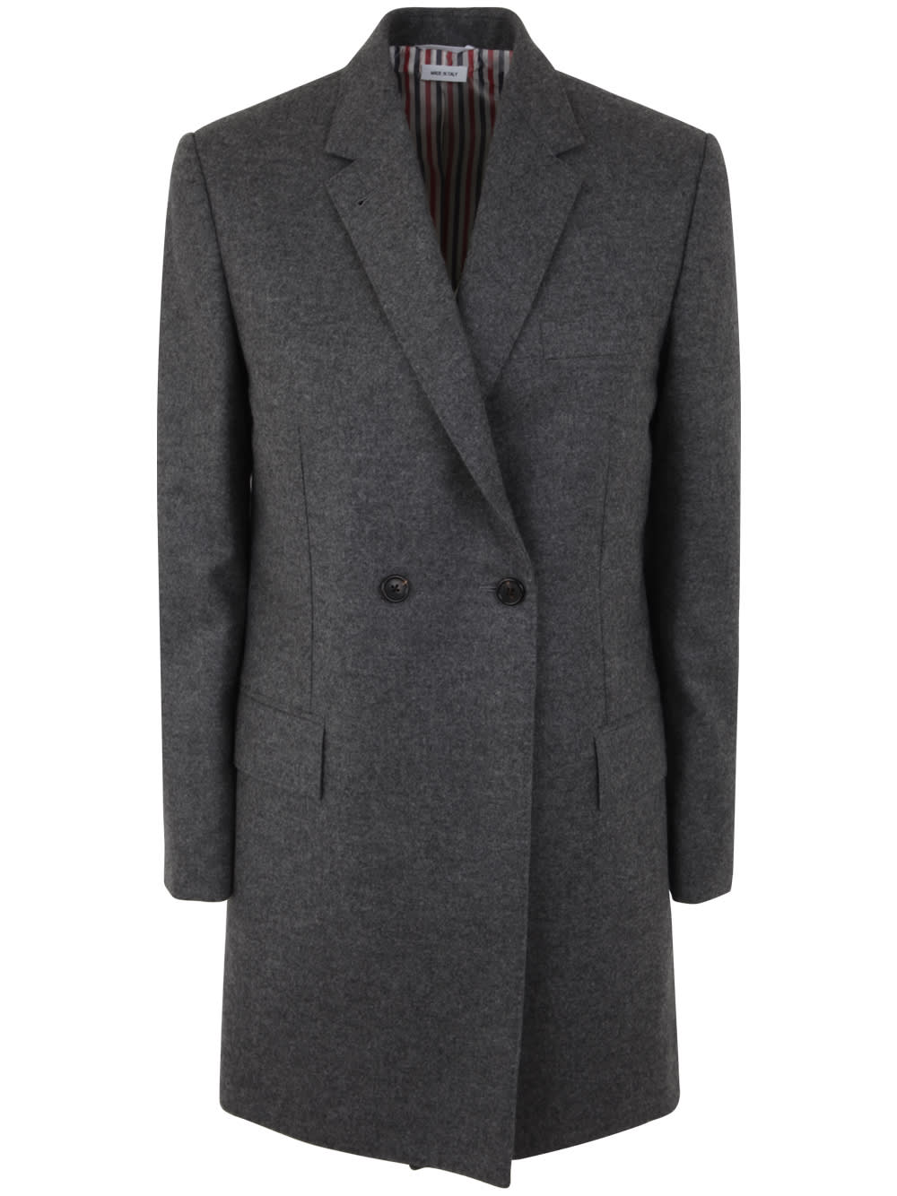 Shop Thom Browne Elongated Long Sleeve Double Breasted Sportcoat In Wool Flannel In Med Grey