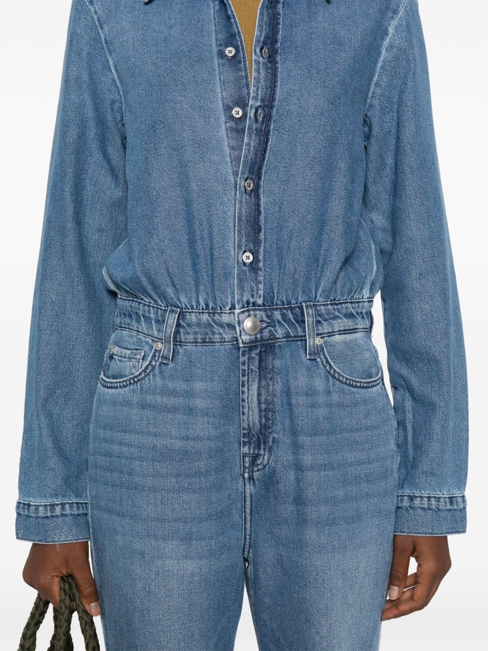 7 For All Mankind Long-sleeved Denim Jumpsuit In Blue