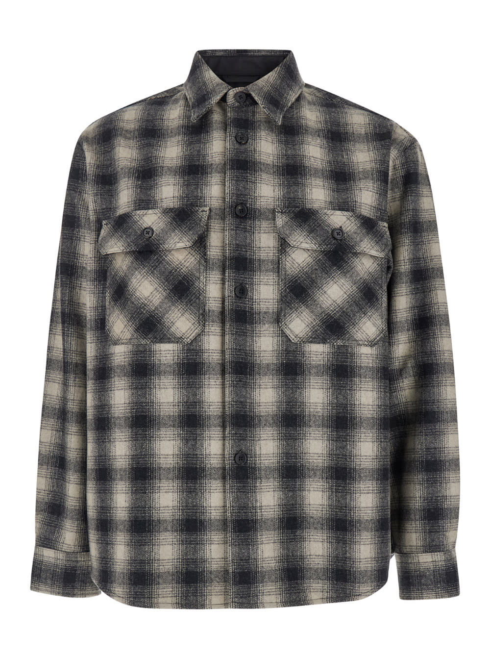 ombré Multicolor Shirt With Check Motif And Two Front Pocket In Wool Blend Man