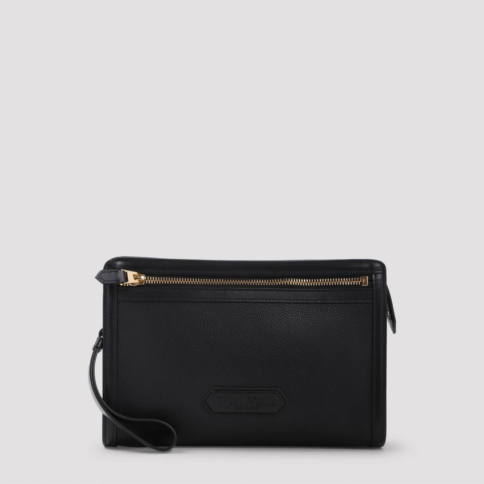 Shop Tom Ford Calf Leather Pouch In Black