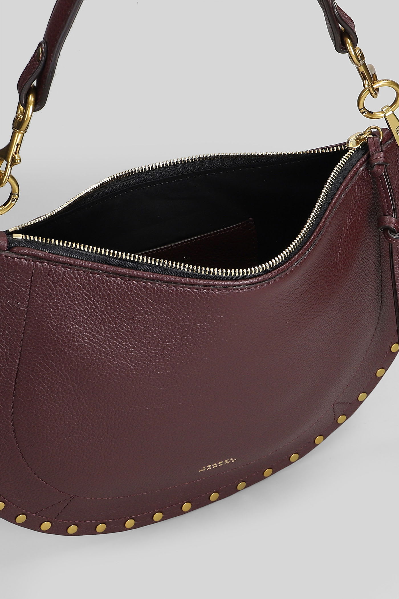Isabel Marant Oskan Soft Zip Shoulder Bag In Bordeaux Leather In Burgundy