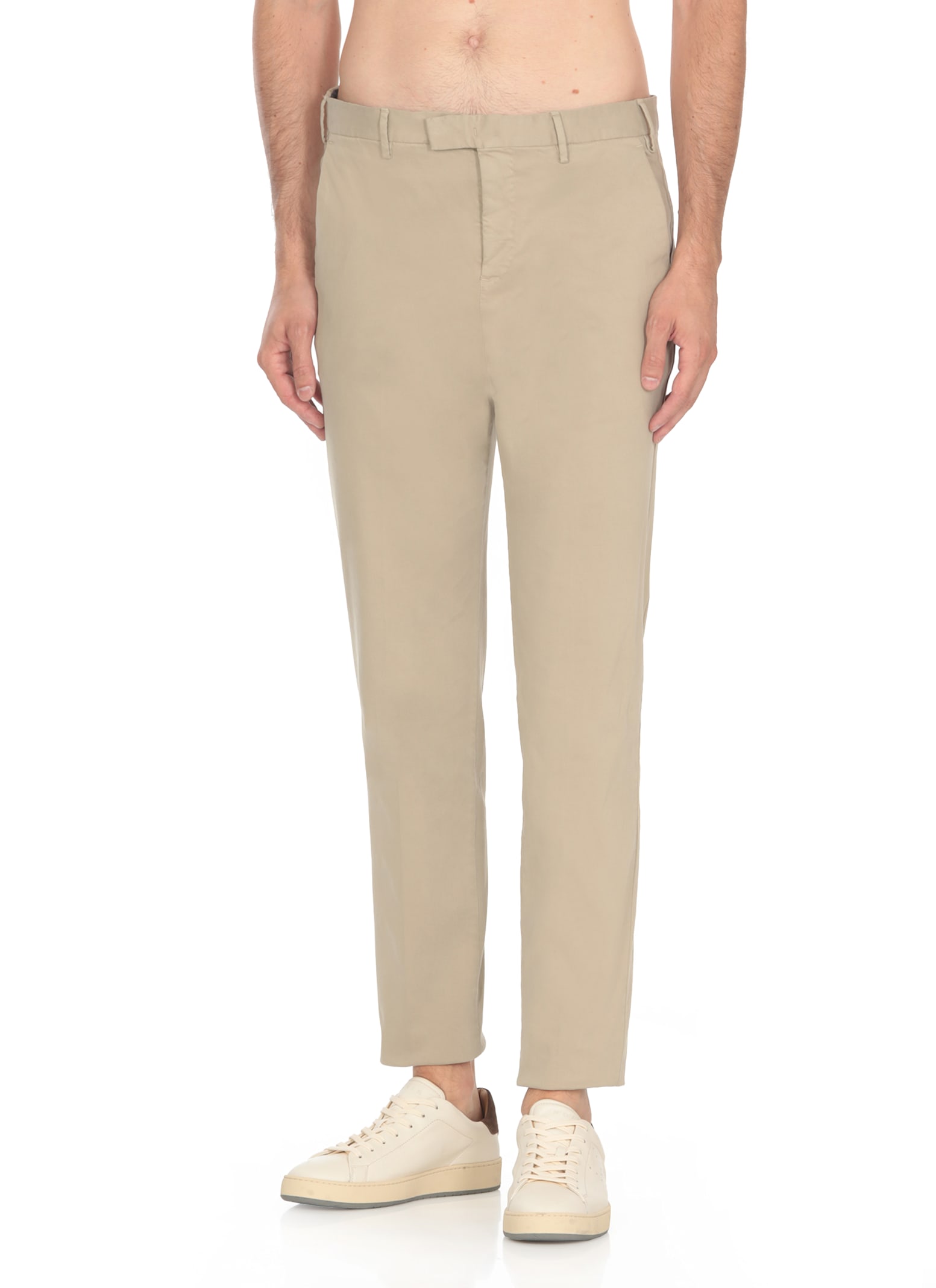 Shop Pt Torino Cotton Trousers In Beige