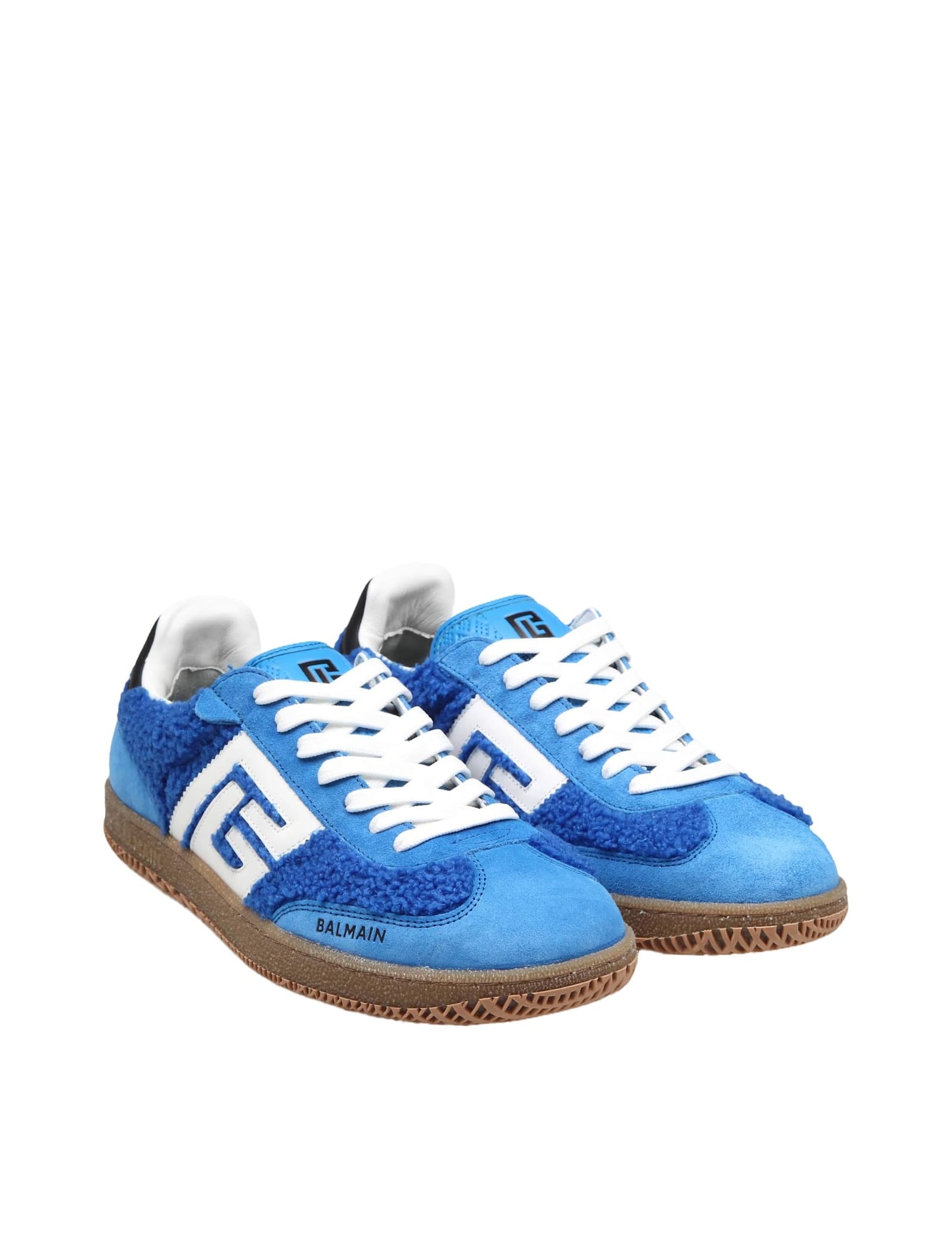 Shop Balmain Swan Suede And Bouclette Sneakers Color Blue