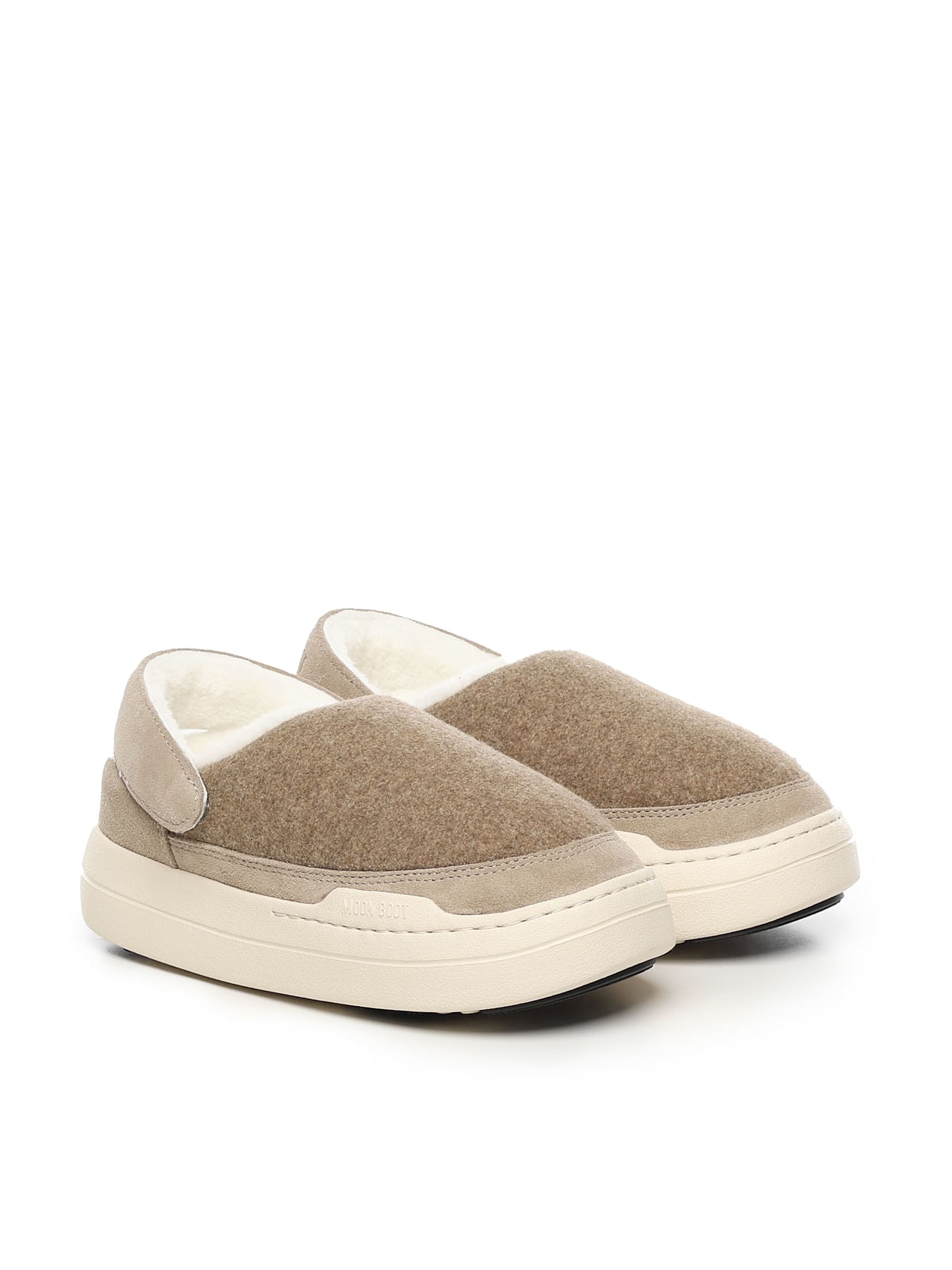 Moon Boot Mb Park Clog Slipper-mule In Beige Leather And Fabric In Beige