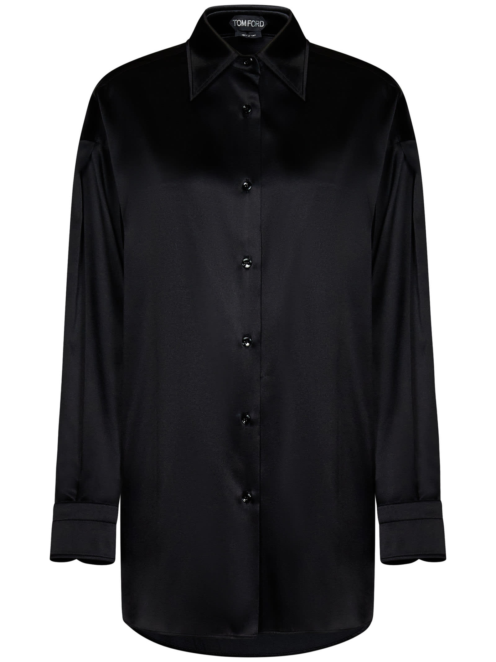 Tom Ford Stretch Silk Satin Relaxed Fit Shirt Clothing In Black