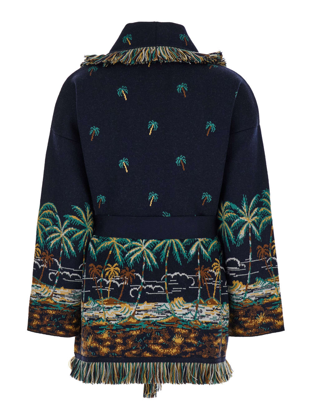 Shop Alanui Tale Of Hawaiian Blue Cardigan With Belt In Wool Woman