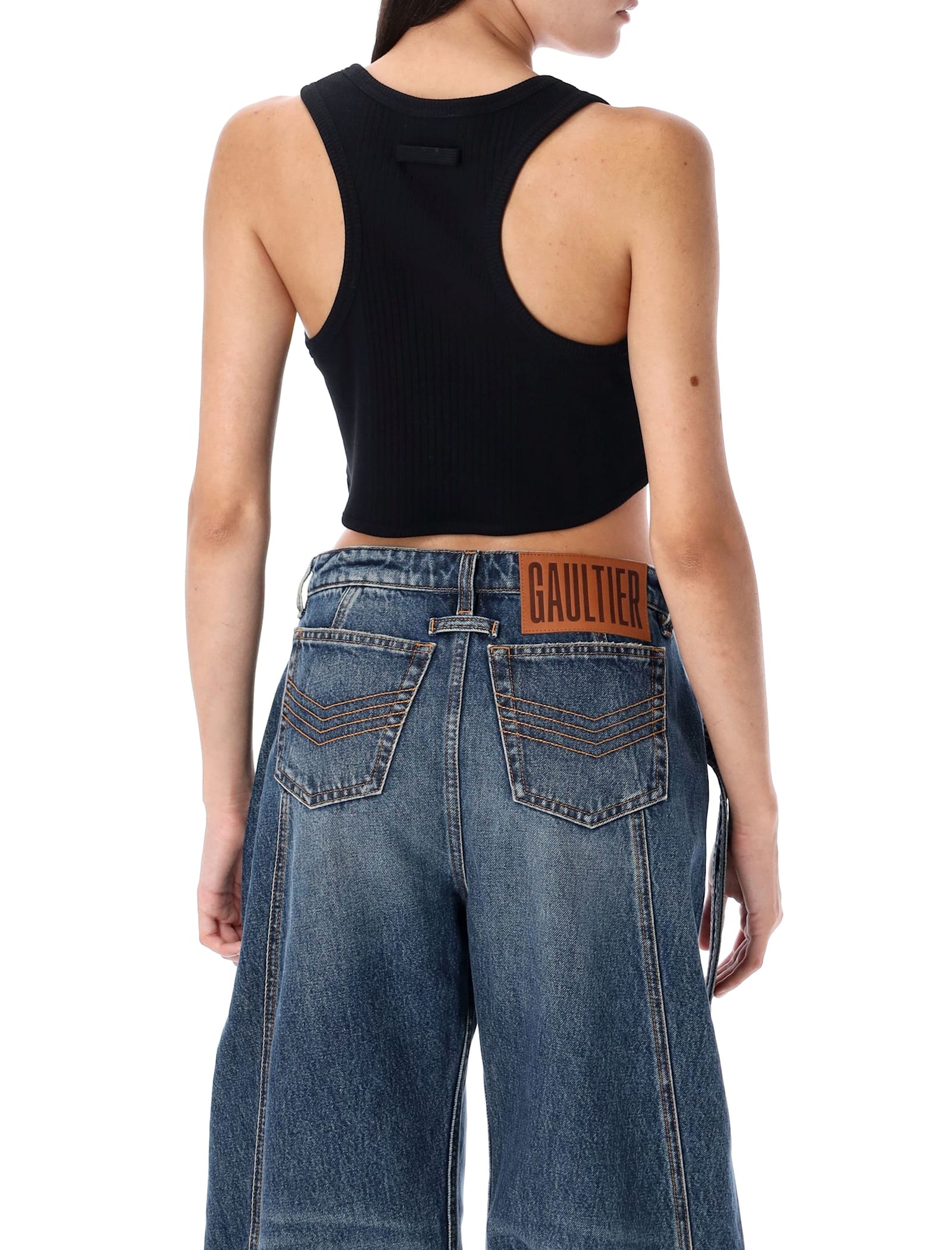 Jean Paul Gaultier Cotton Ribbed Bra With Lingerie Garter In Black