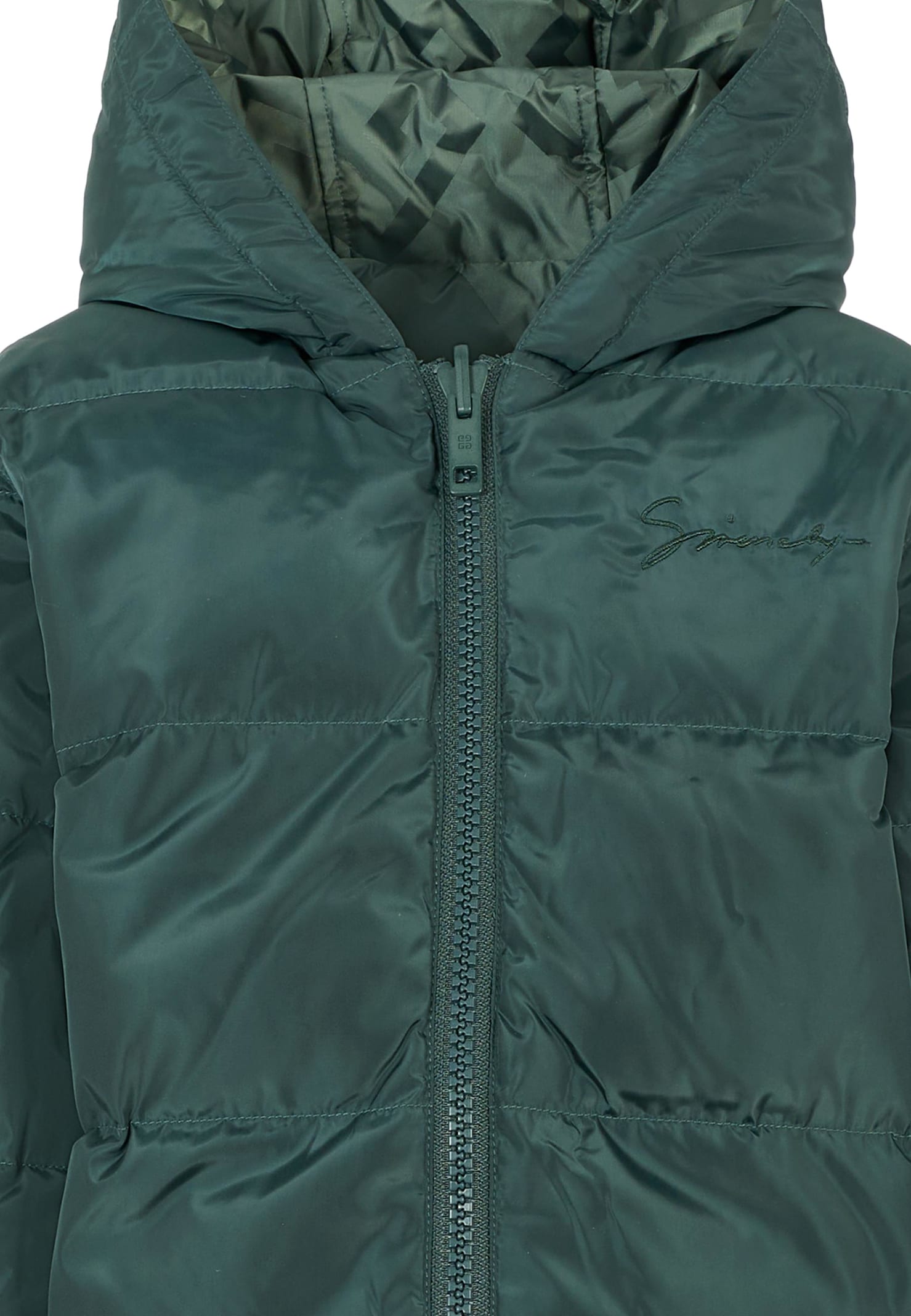 Givenchy Green Down Jacket For Kids With 4g Motif In Green