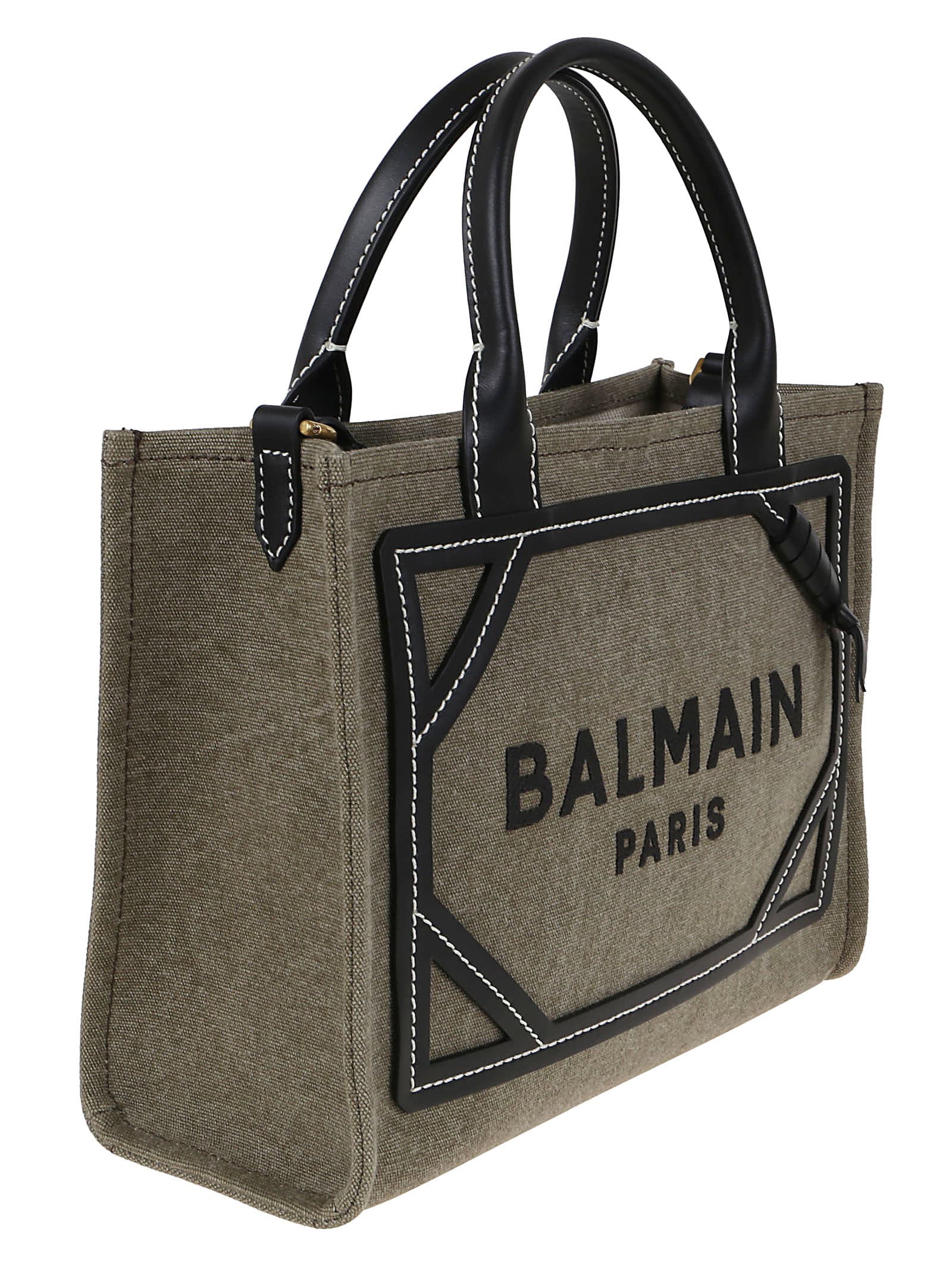 Shop Balmain B-army Shopper Small-canvas&logo In Ubk Kaki Noir