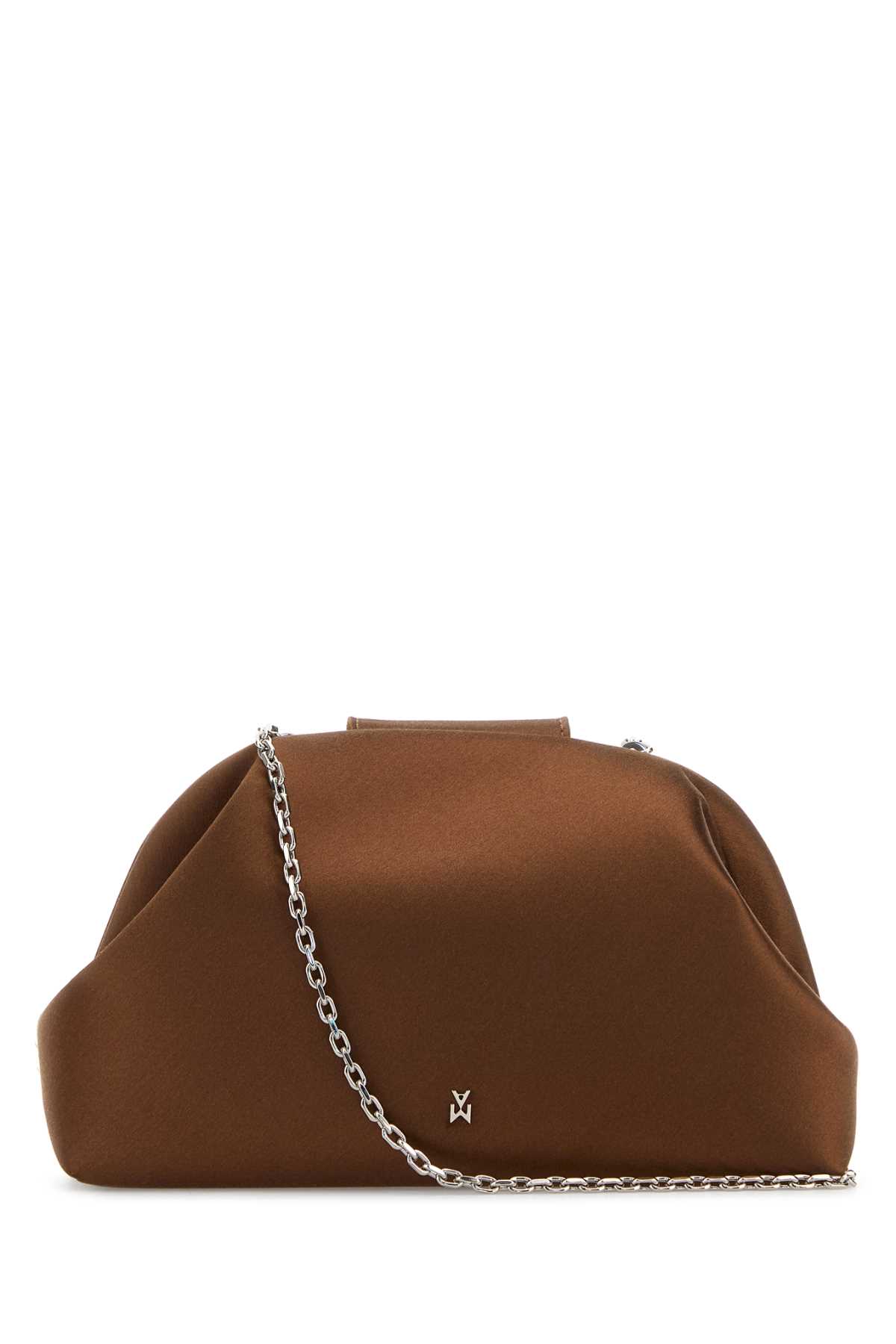 Amina Muaddi Brown Satin Camelia Clutch