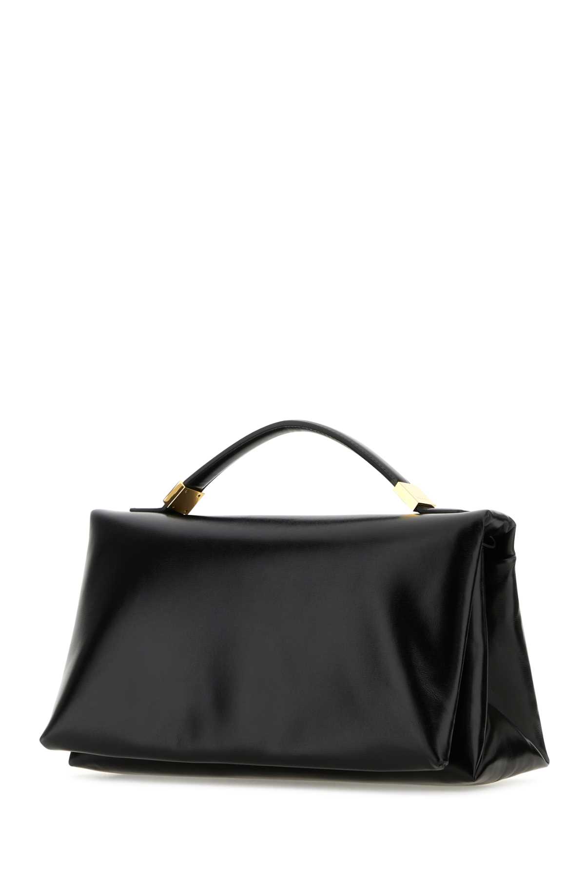 Shop Marni Black Leather Prisma Handbag In 00n99