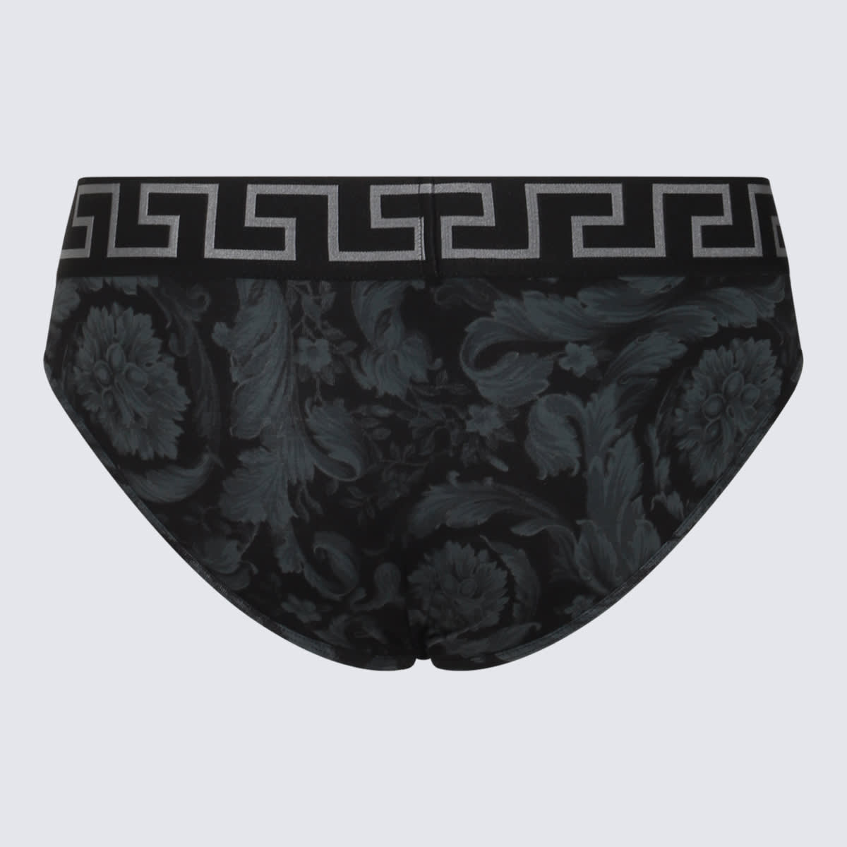 Versace Baroque-print Cotton Briefs In Black+grey