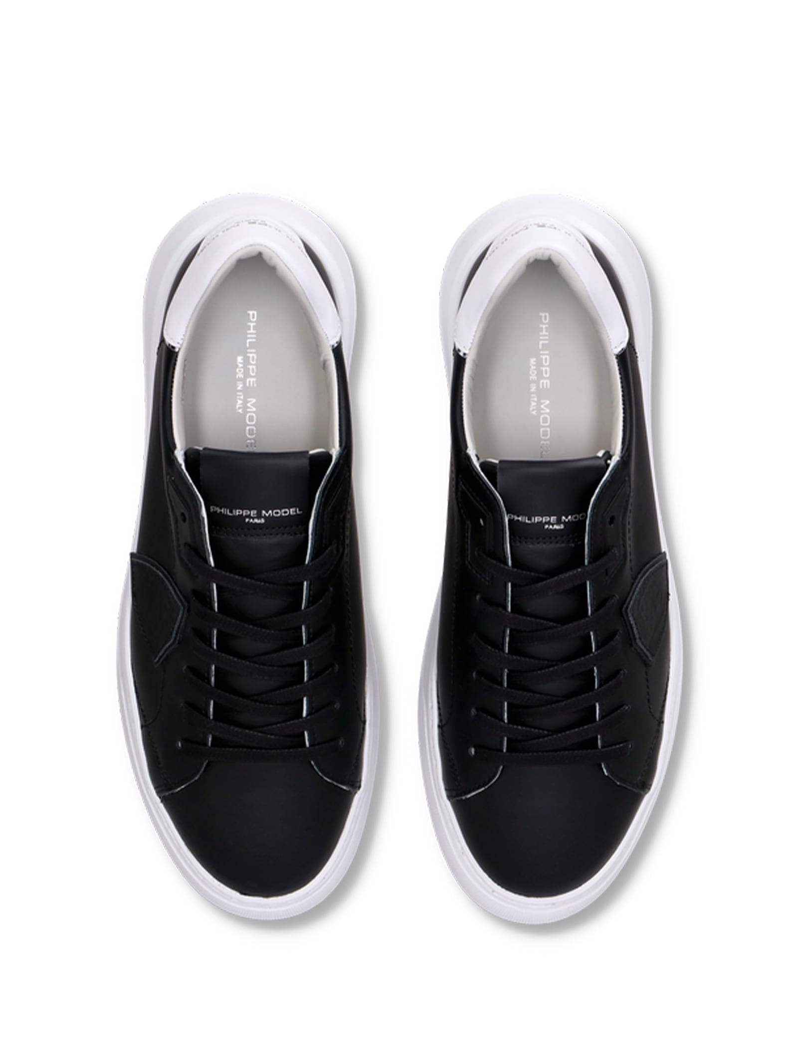 Shop Philippe Model Mens Sneaker Temple Low Blue In Veau Noir Blanc