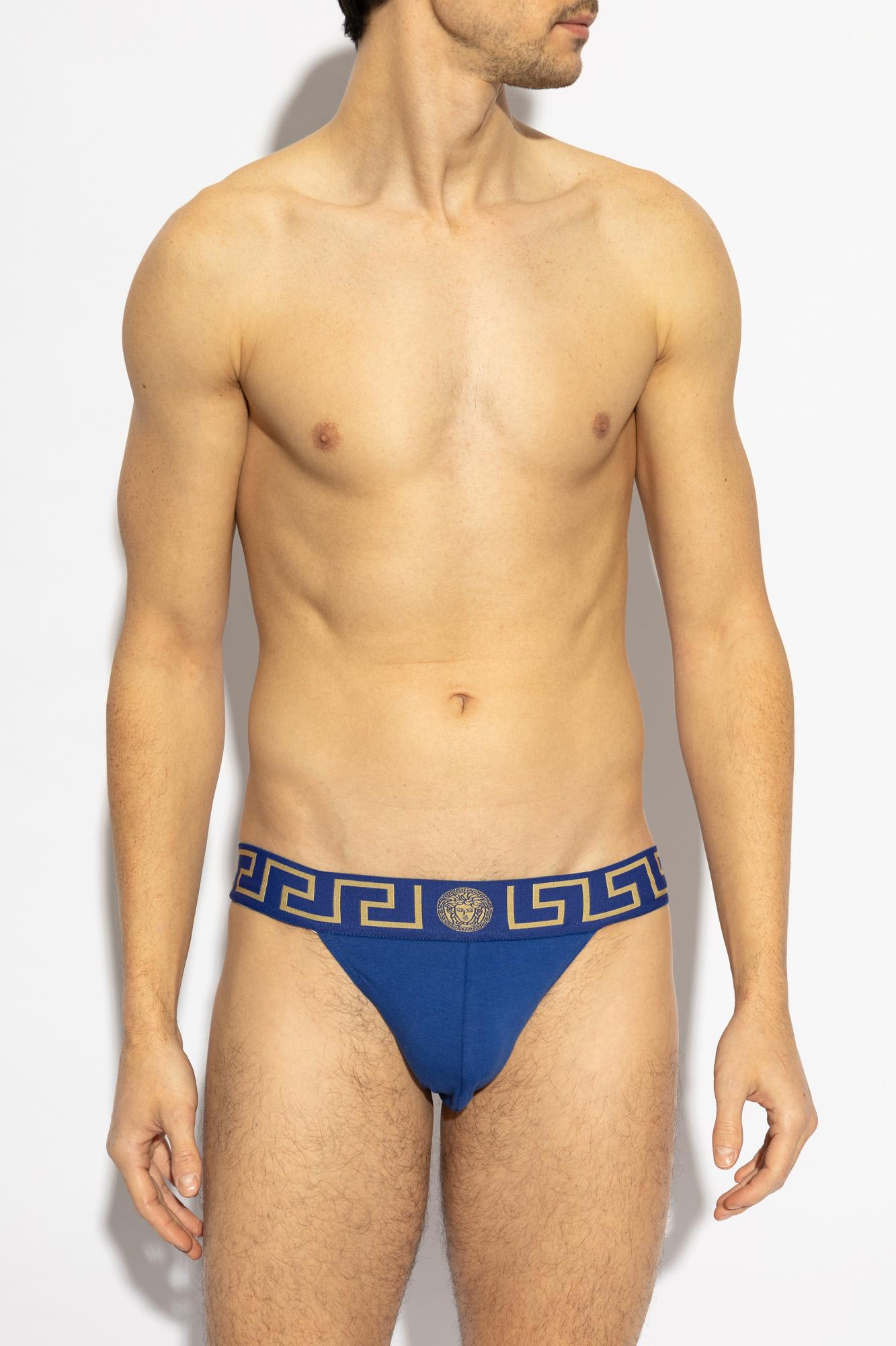 Versace Greca Border Jockstrap In Blue