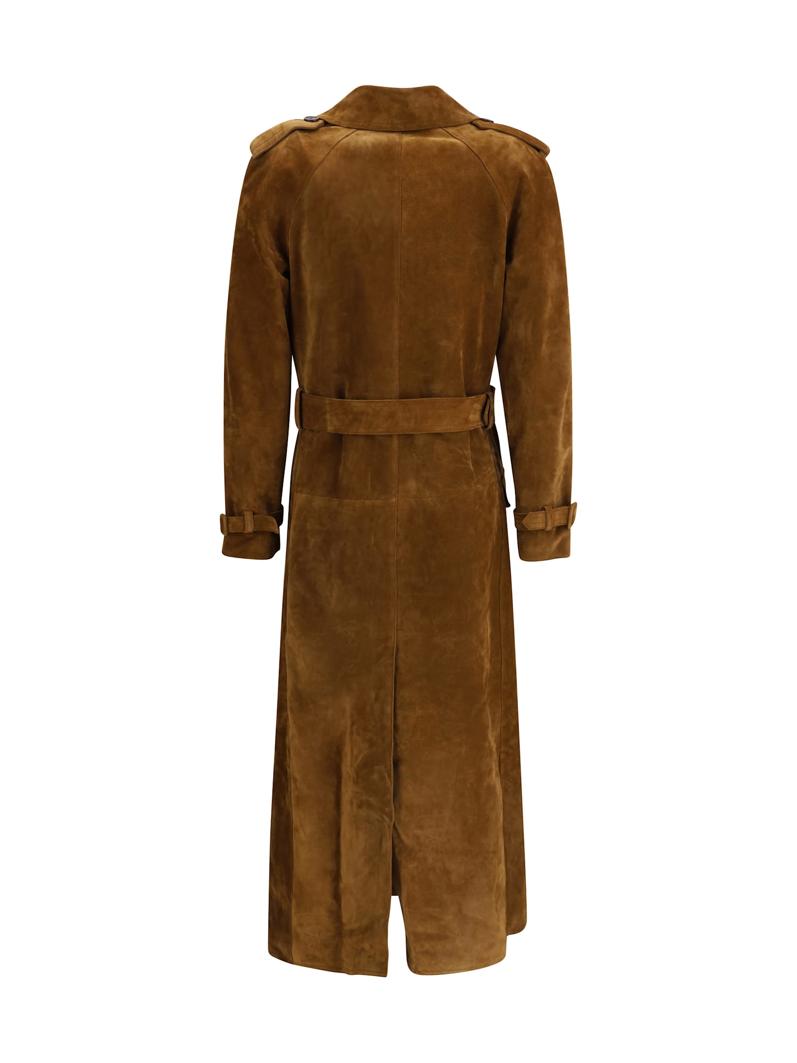 Saint Laurent Suede Trench Coat In Brown