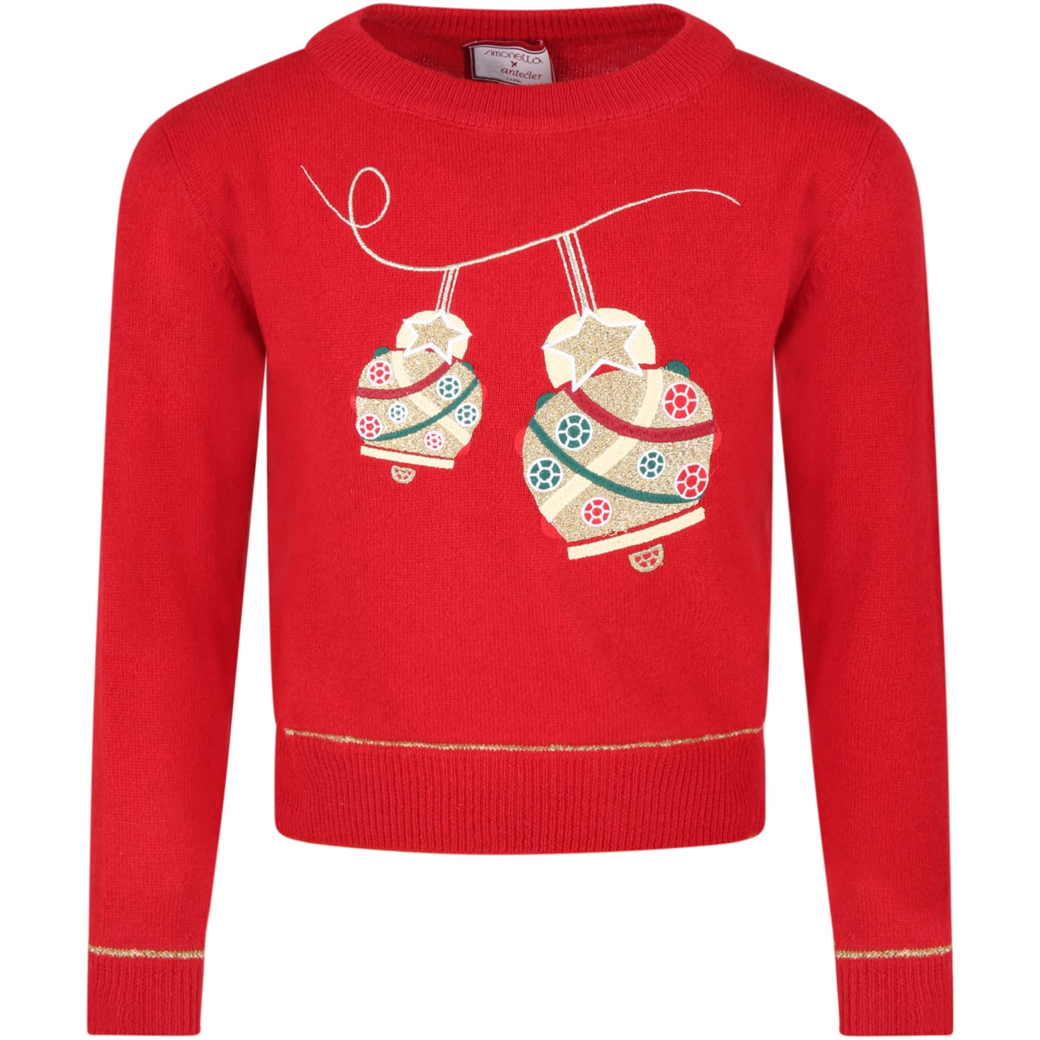 Simonetta Red Sweater For Girl With Bells