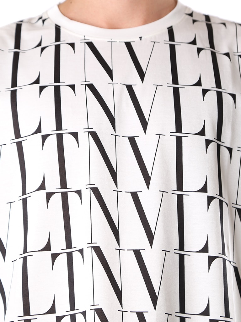 Valentino Allover Vltn Times Print Cotton T-shirt In White | ModeSens
