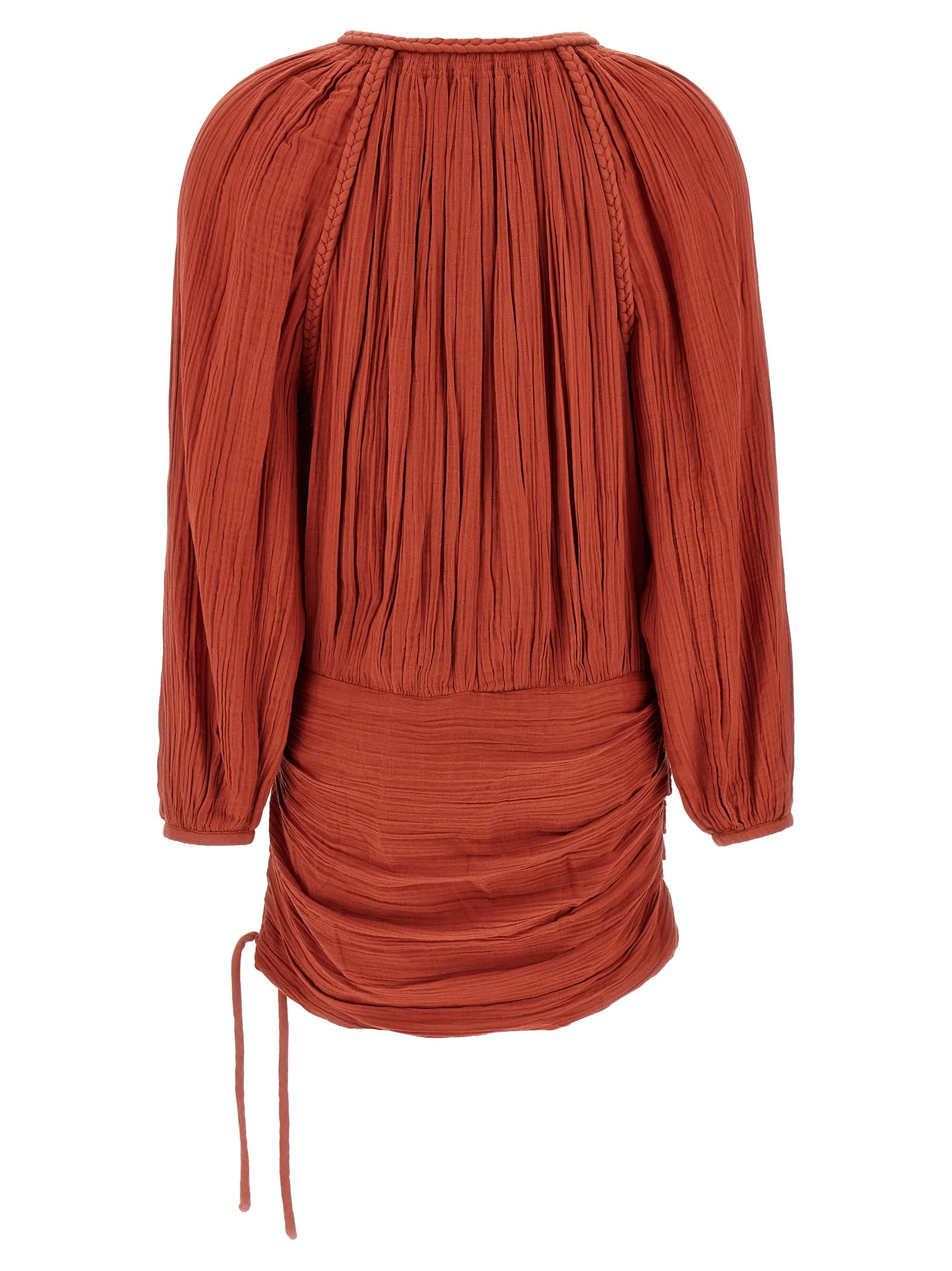 Isabel Marant Dress With Trim Drawstring Pleats Sleeves In Orange