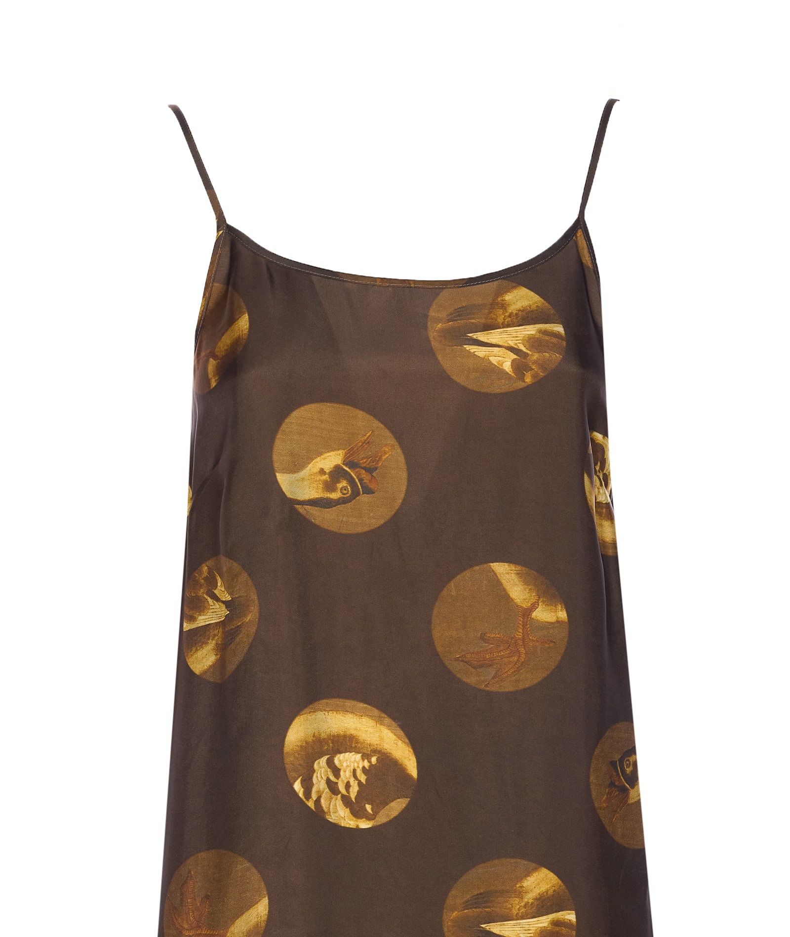 Uma Wang Anaya Brown Sleeveless Dress With Round Neck And All-over Motif In Viscose Blend Woman In Brown