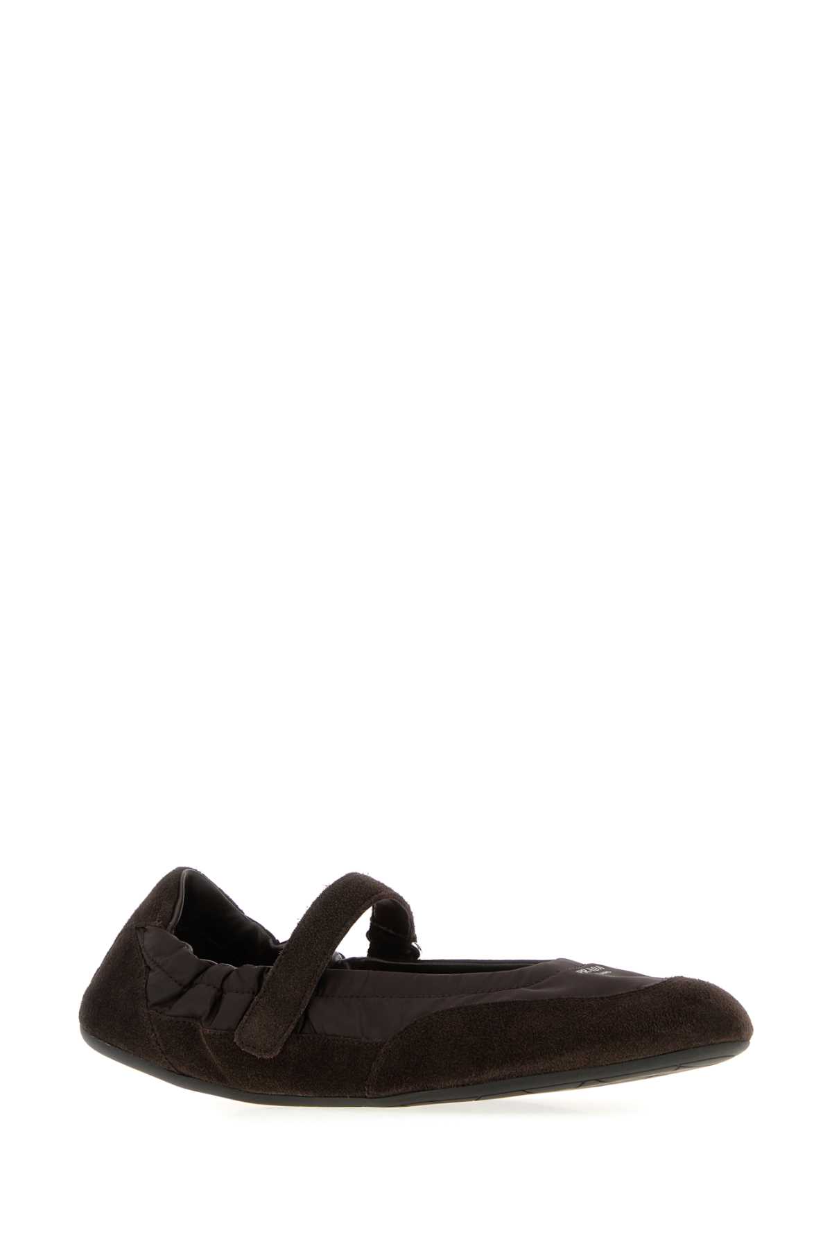 Prada Re-nylon And Suede Mary Jane Ballerina Shoes In Brown