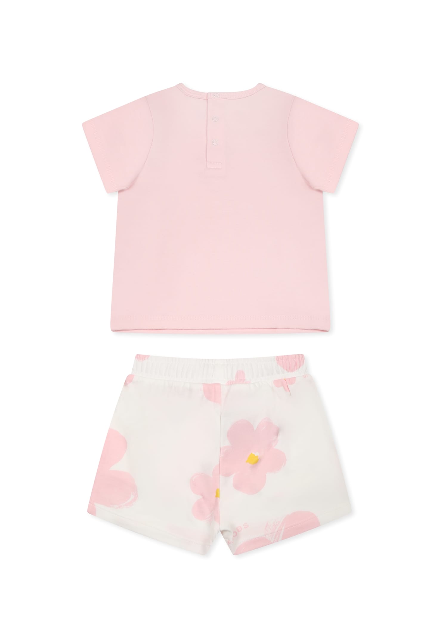 Marc Jacobs Pink Suit For Baby Girl With Logo And Flowers In Pink
